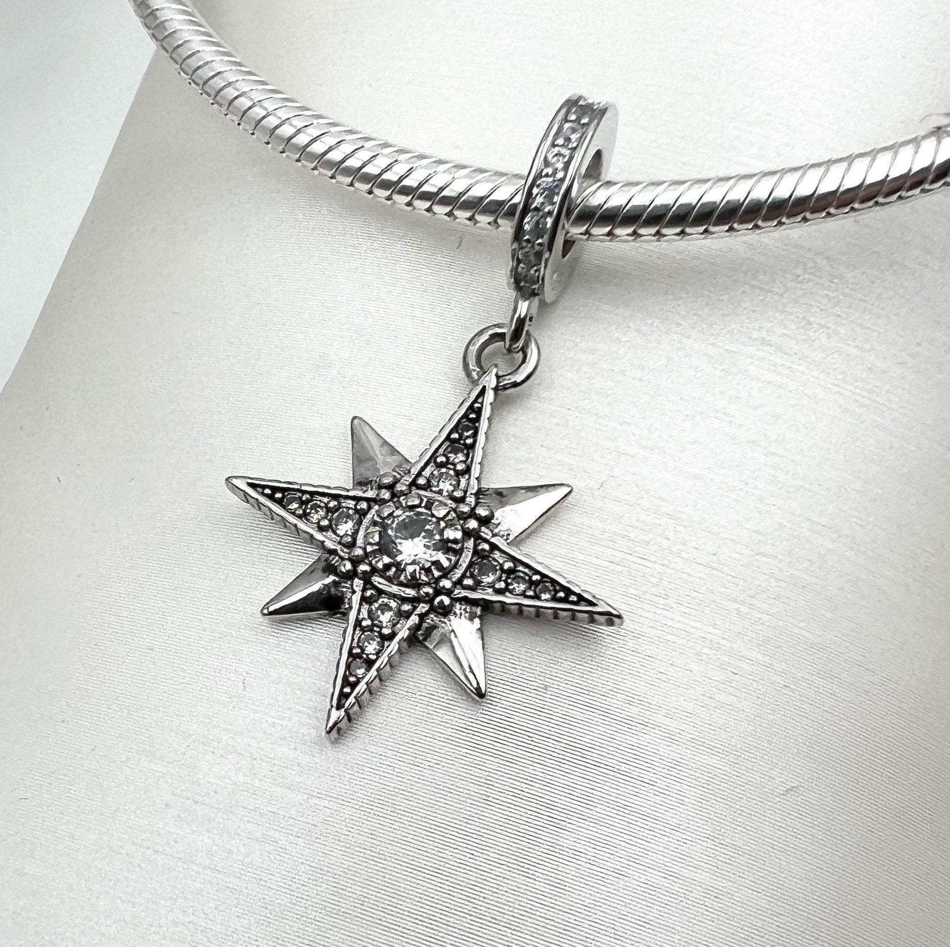 Star of Bethlehem Charm in Silver 925 with Sparkling Zircons - Perfect for Pandora Bracelets