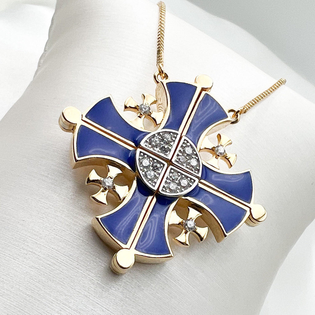 Jerusalem Cross 2-in-1 Pendant Necklace in Silver 925 with 18k Gold Plated Detail