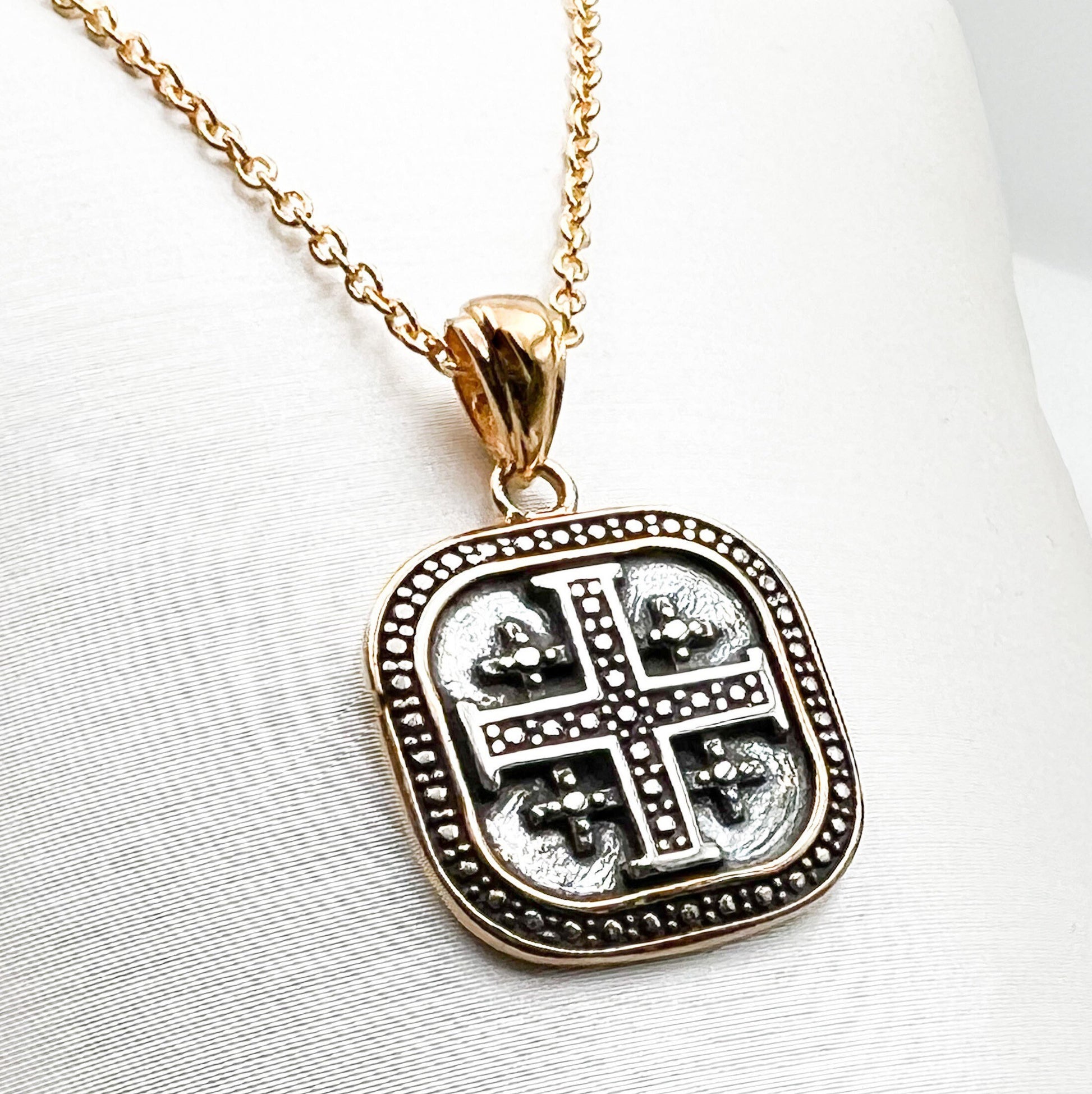 Holy Land Jerusalem Cross Pendant in Silver 925 and Gold Blessing