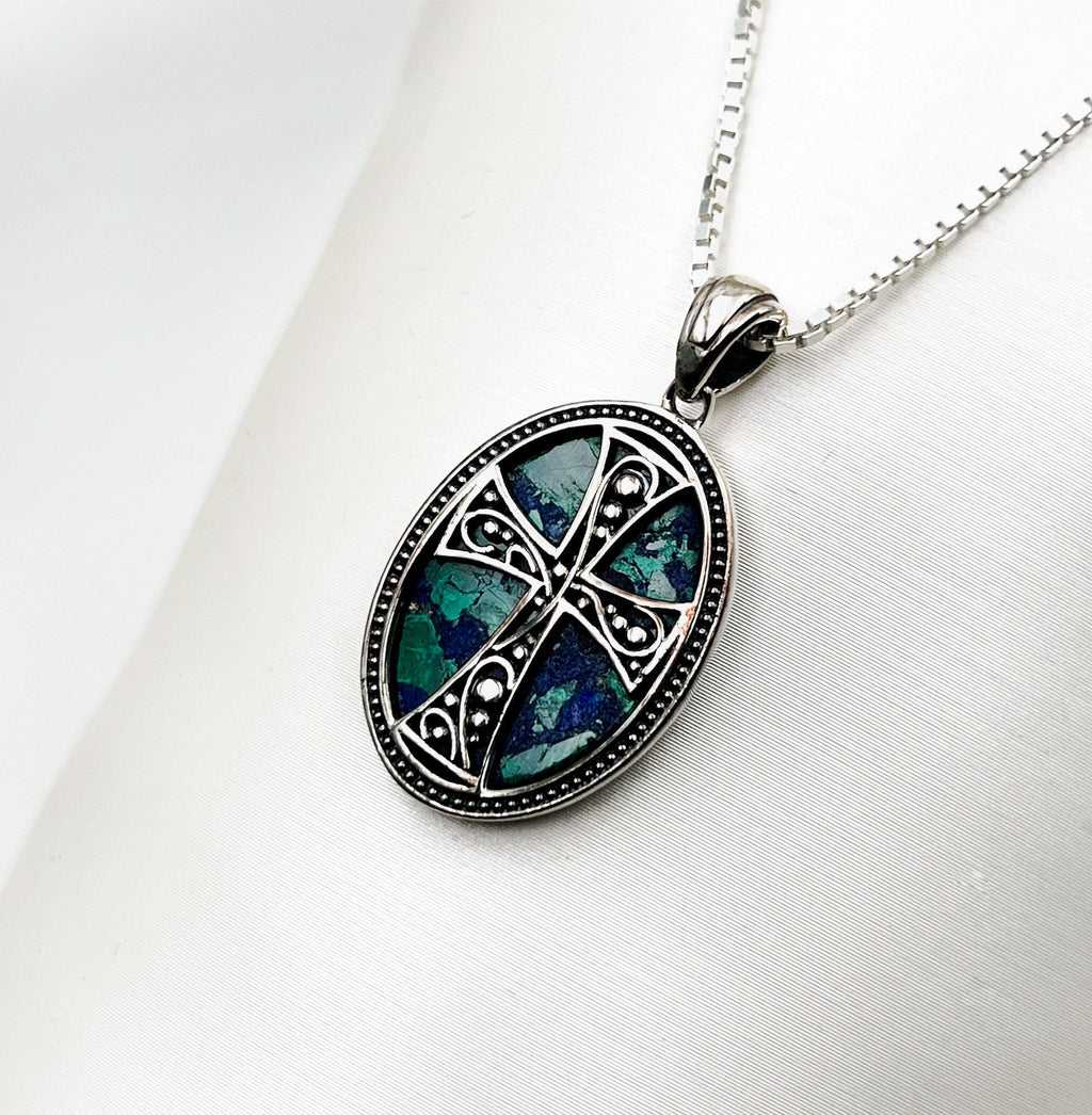 King Solomon Eilat Stone Cross Pendant with Silver 925 Chain