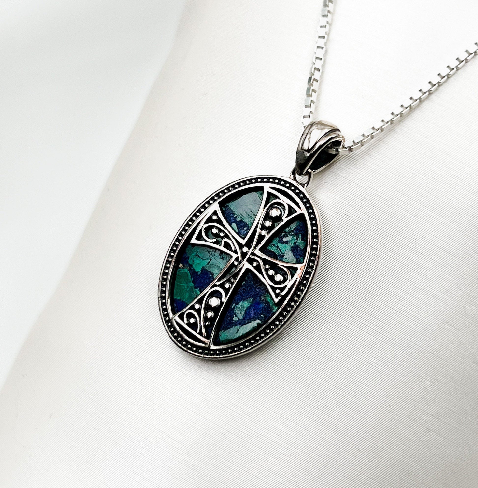 King Solomon Eilat Stone Cross Pendant with Silver 925 Chain