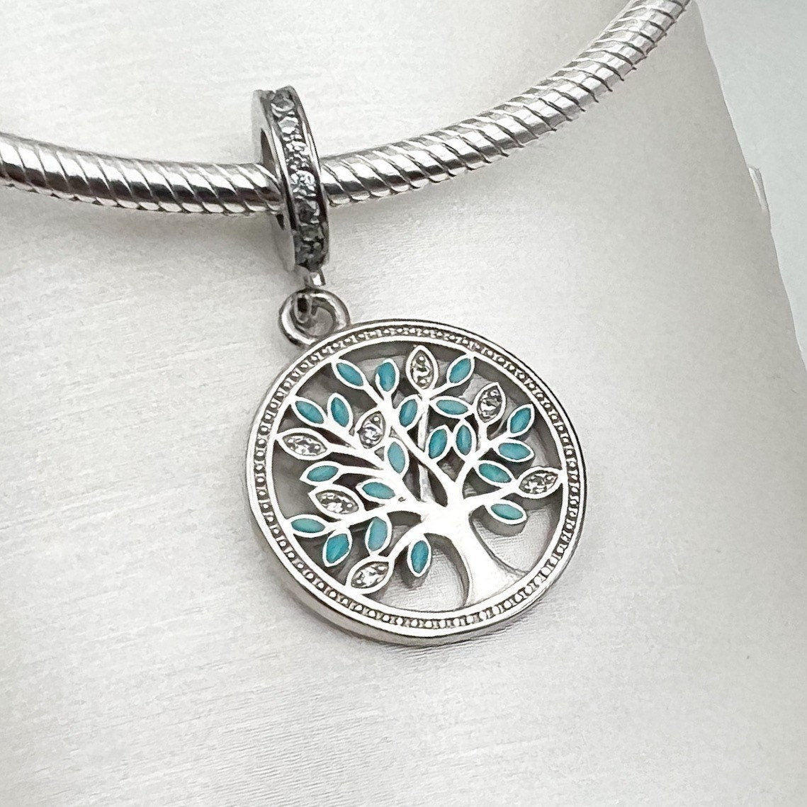 Tree of Life Pandora Charm in Silver 925 with Turquoise and Zirconia