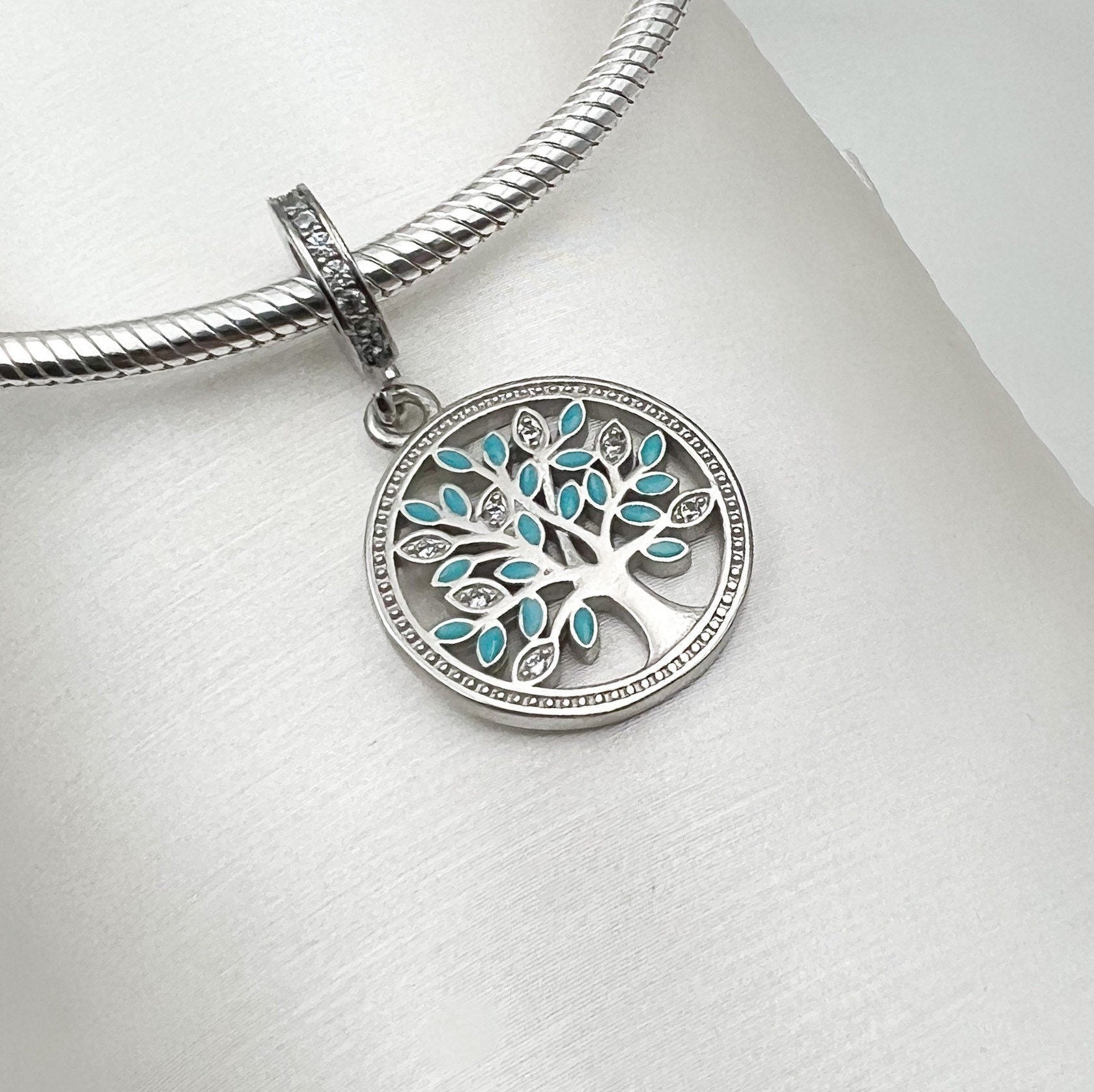 Tree of Life Pandora Charm in Silver 925 with Turquoise and Zirconia