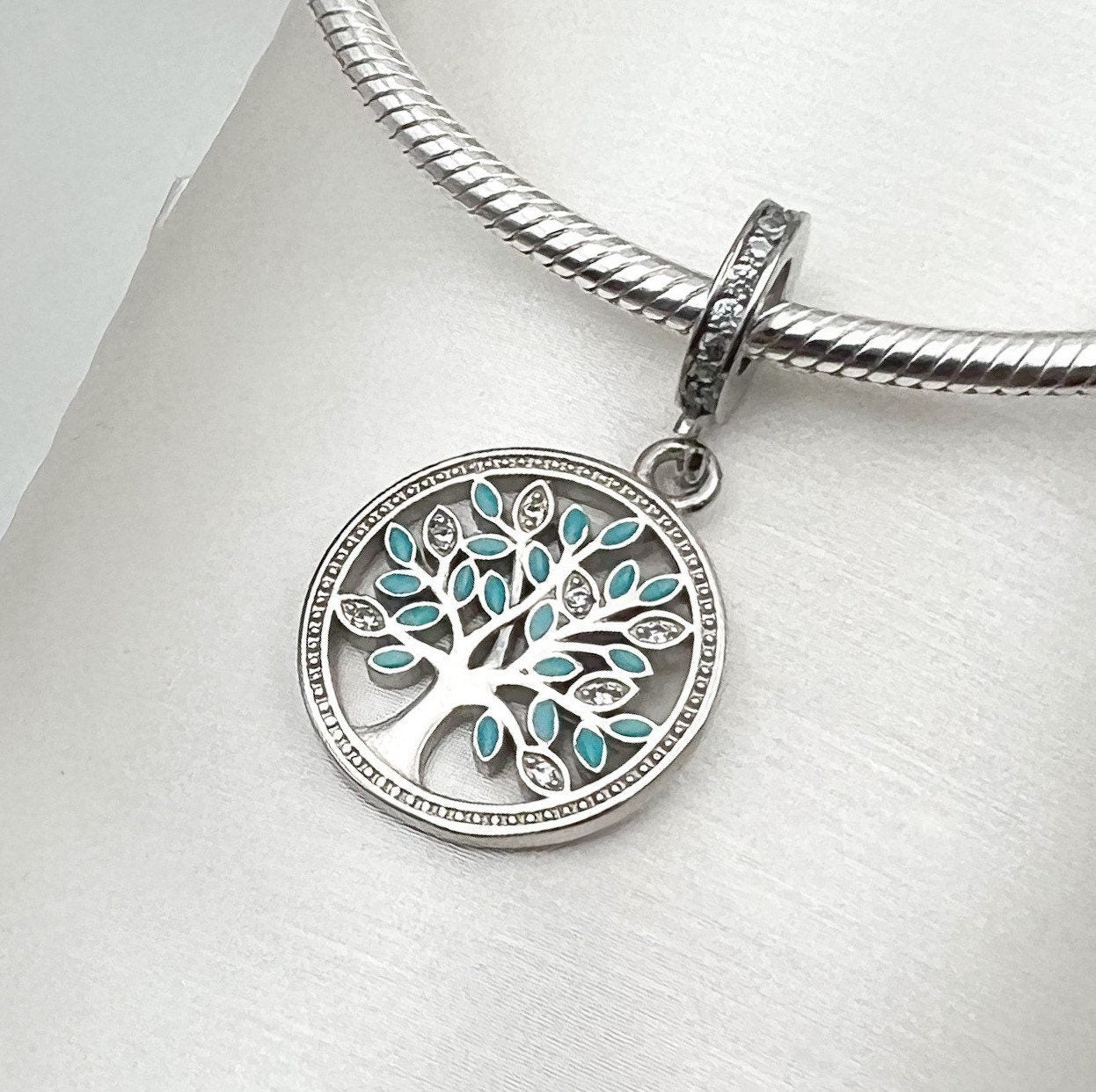 Tree of Life Pandora Charm in Silver 925 with Turquoise and Zirconia