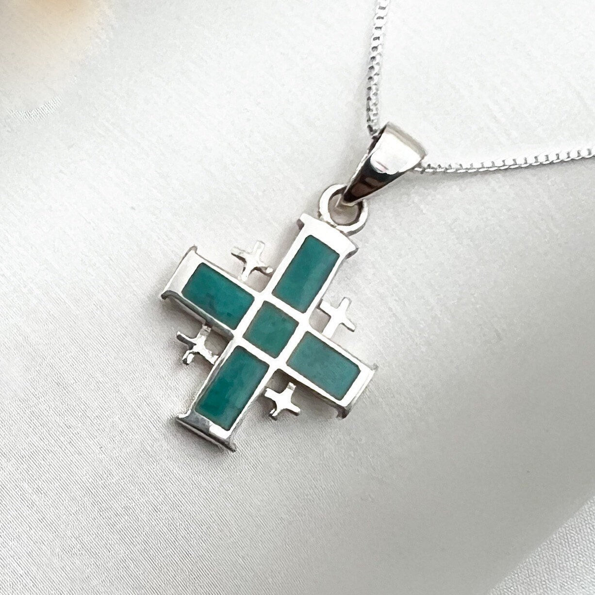 King Solomon Eilat Stone Jerusalem Cross Pendant with Silver 925 Chain