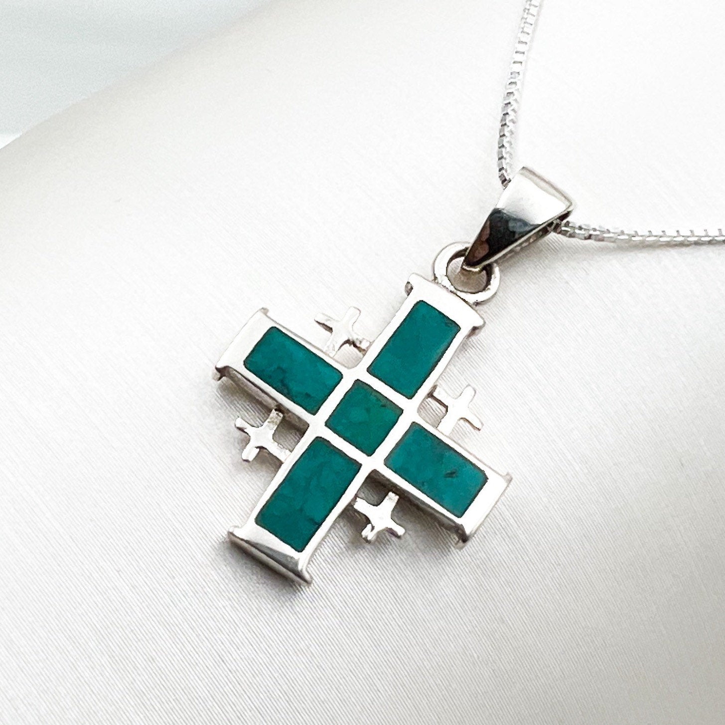 King Solomon Eilat Stone Jerusalem Cross Pendant with Silver 925 Chain