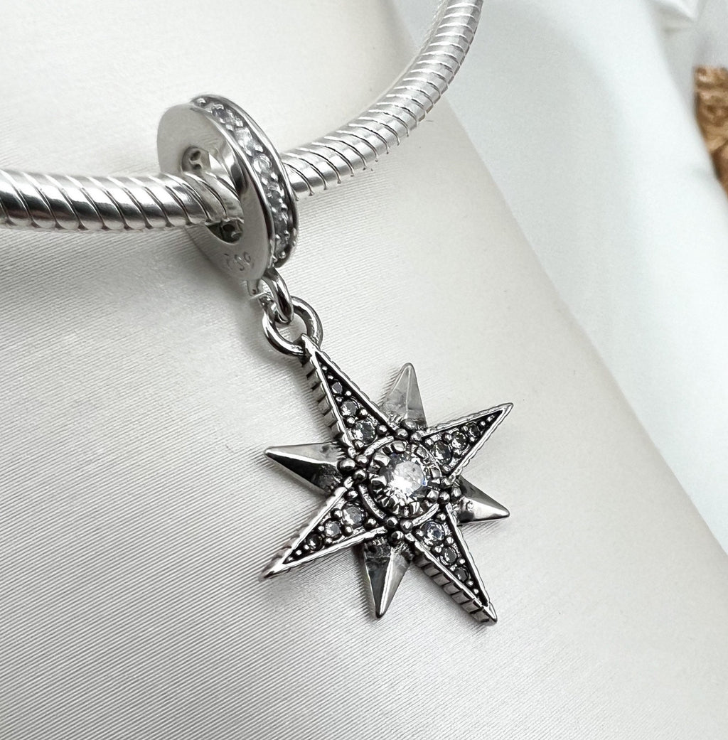 Star of Bethlehem Charm in Silver 925 with Sparkling Zircons - Perfect for Pandora Bracelets