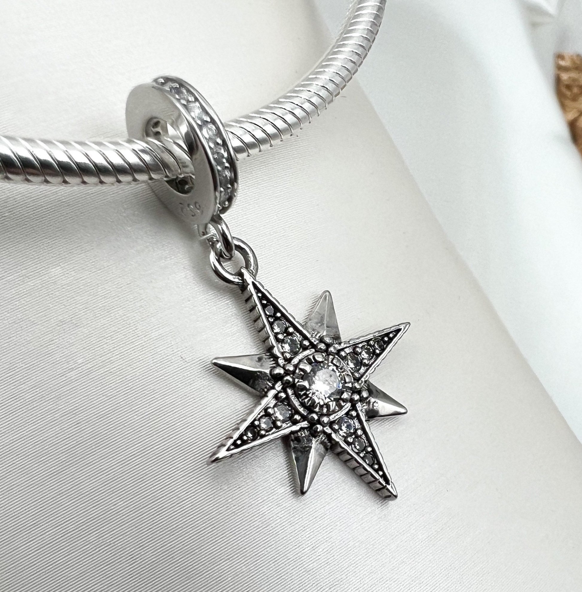 Star of Bethlehem Charm in Silver 925 with Sparkling Zircons - Perfect for Pandora Bracelets