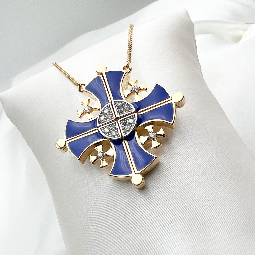 Jerusalem Cross 2-in-1 Pendant Necklace in Silver 925 with 18k Gold Plated Detail