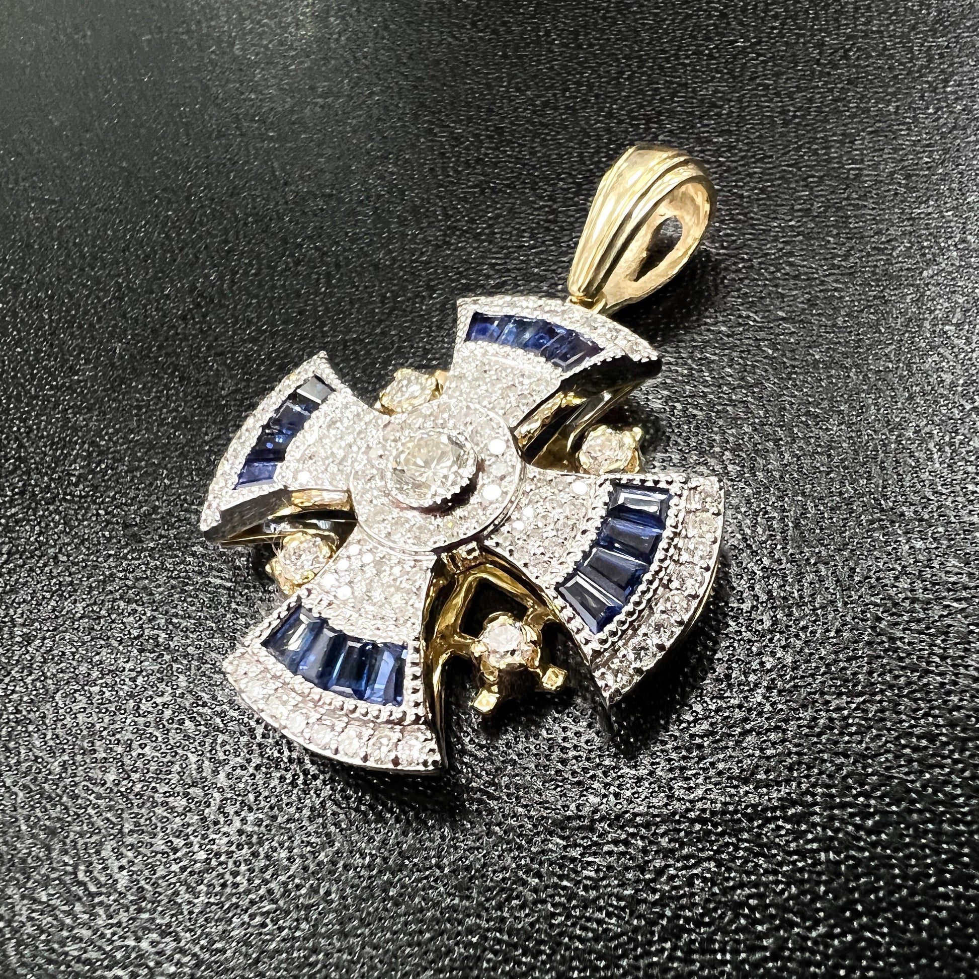 Jerusalem Cross Pendant in 14k Gold with Diamonds and Sapphires Symbol of Christ’s Love and Sacrifice