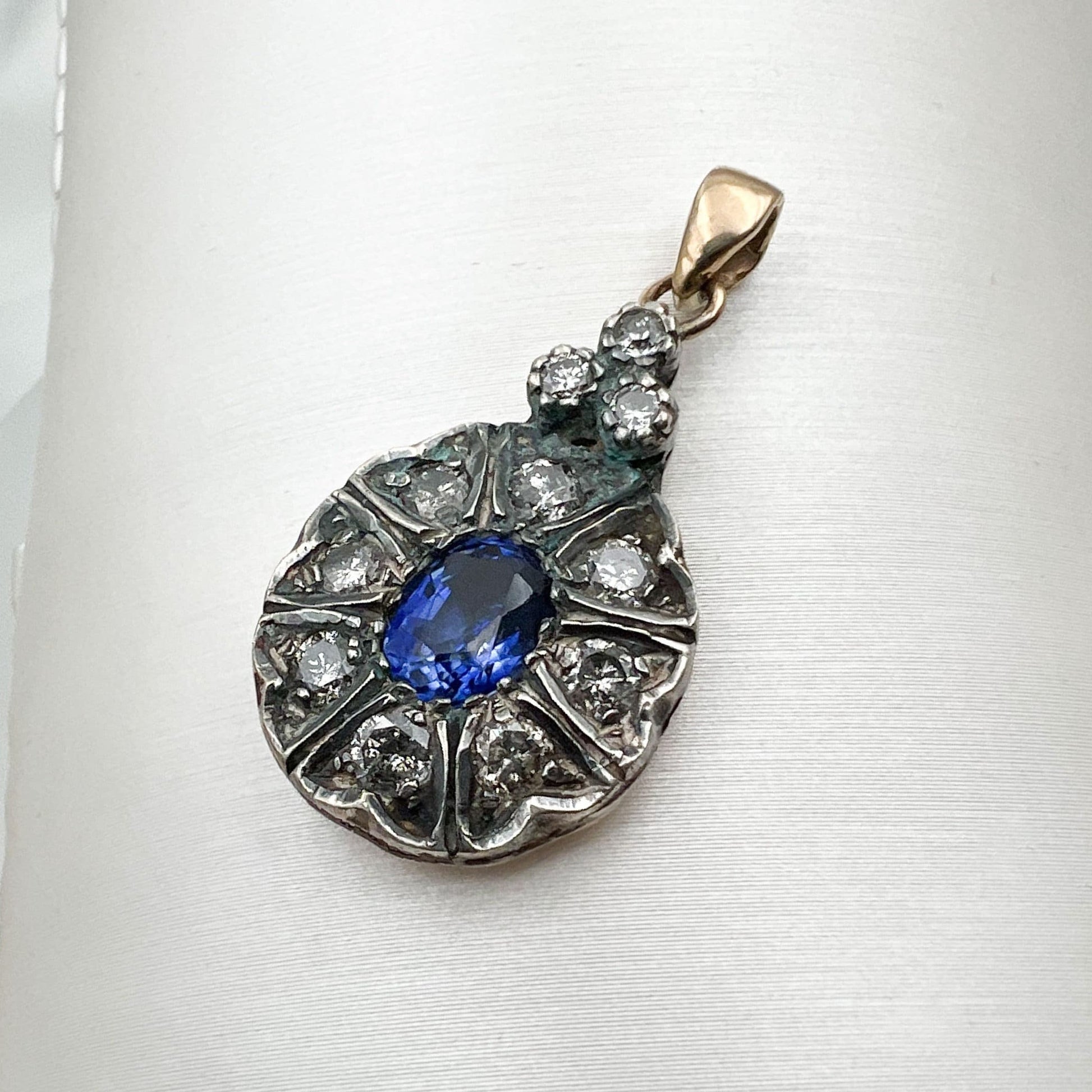 Vintage Sapphire, Diamonds and Gold Pendant