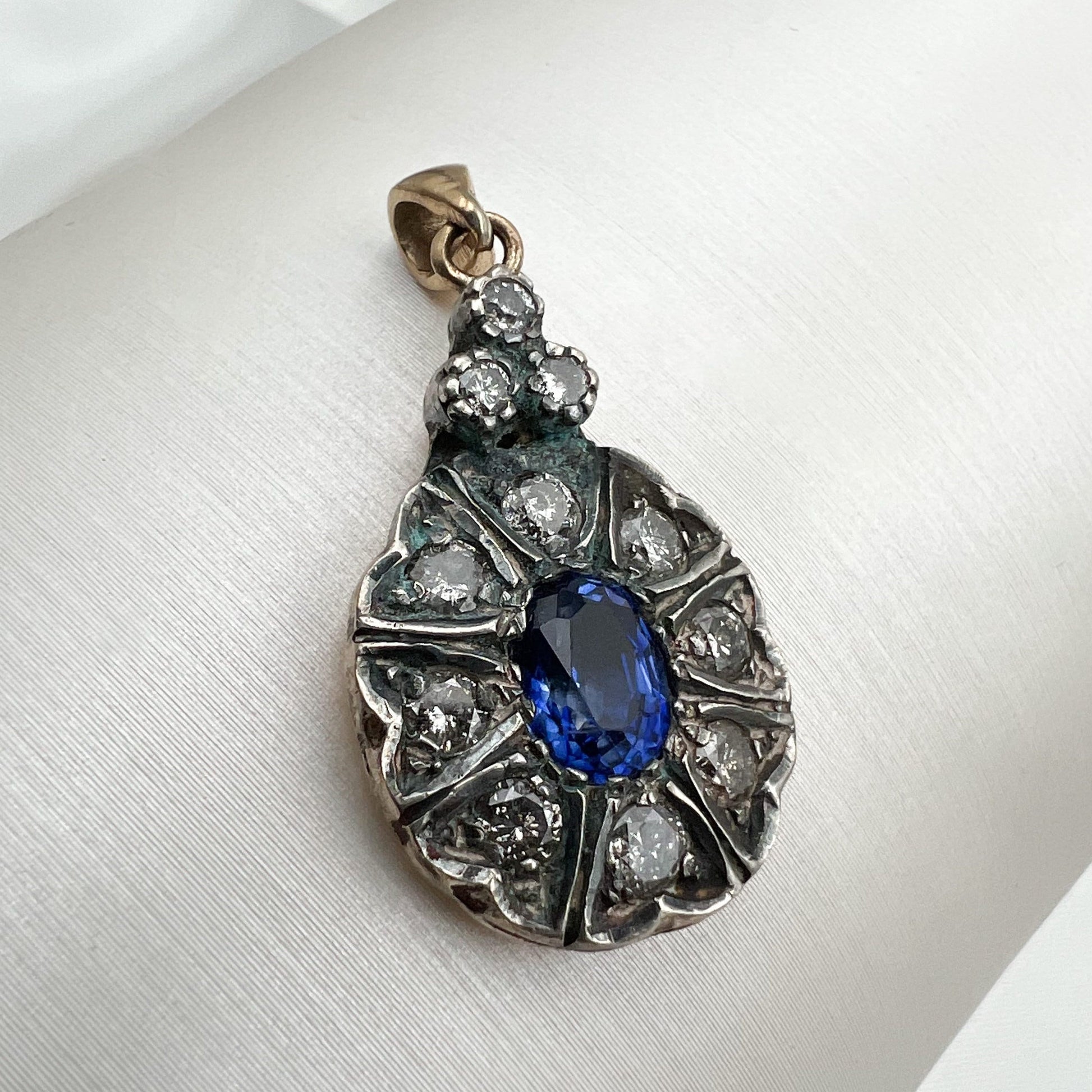 Vintage Sapphire, Diamonds and Gold Pendant