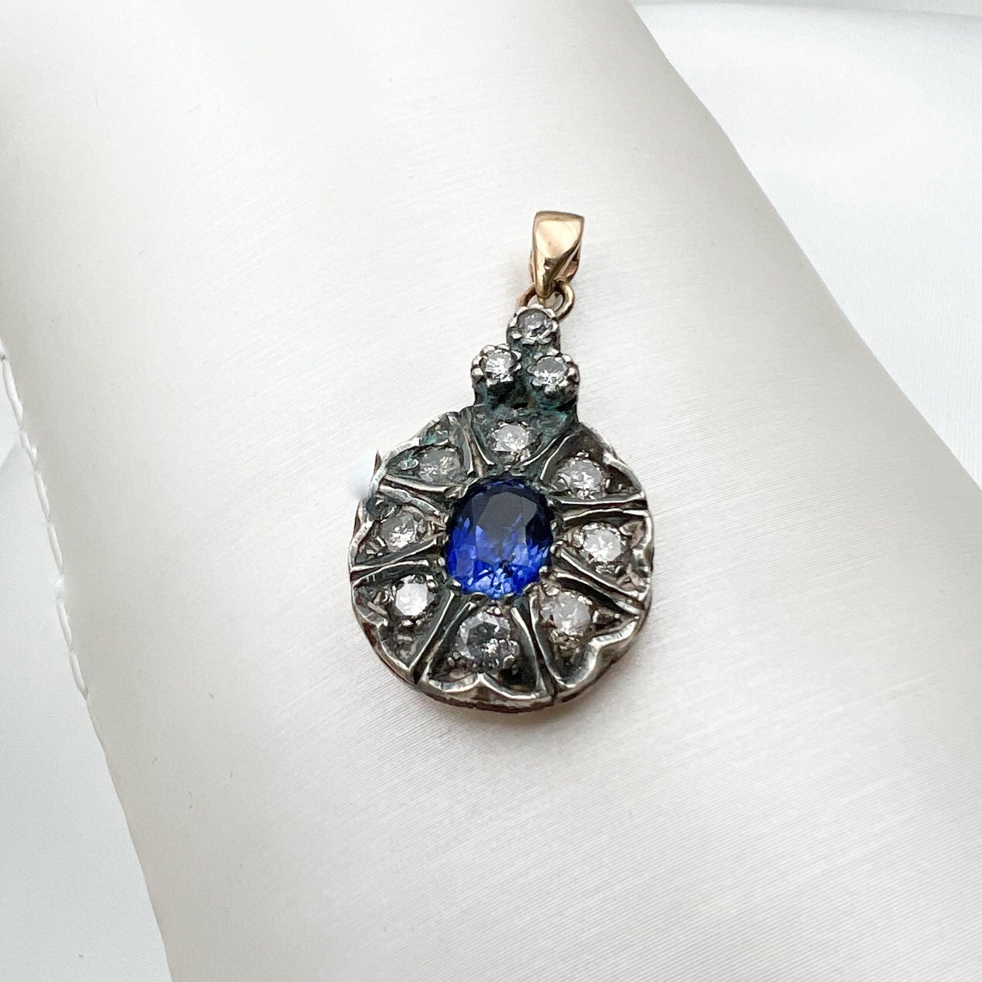 Vintage Sapphire, Diamonds and Gold Pendant