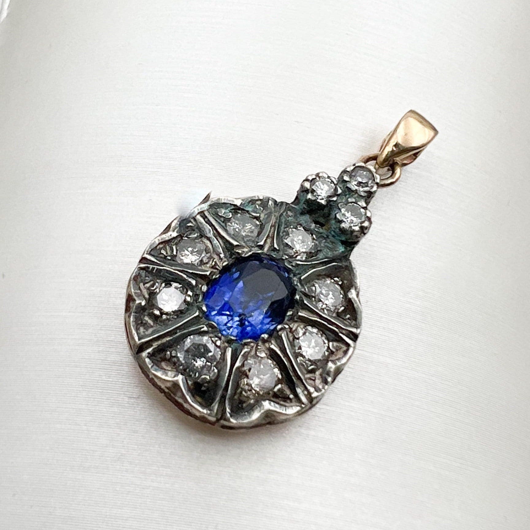 Vintage Sapphire, Diamonds and Gold Pendant