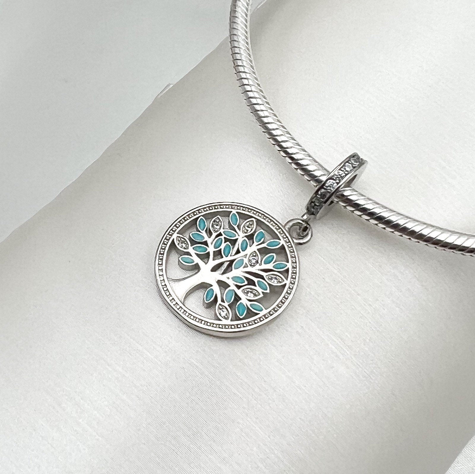 Tree of Life Pandora Charm in Silver 925 with Turquoise and Zirconia