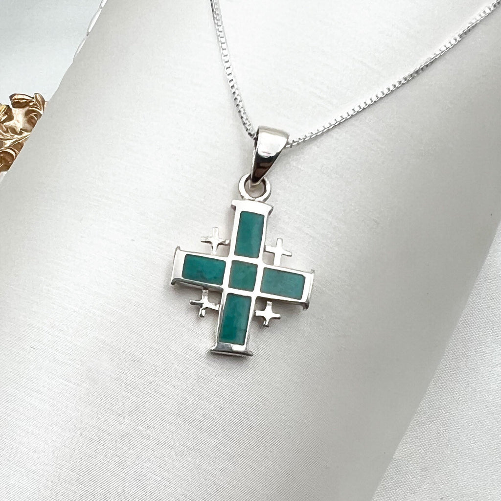 King Solomon Eilat Stone Jerusalem Cross Pendant with Silver 925 Chain