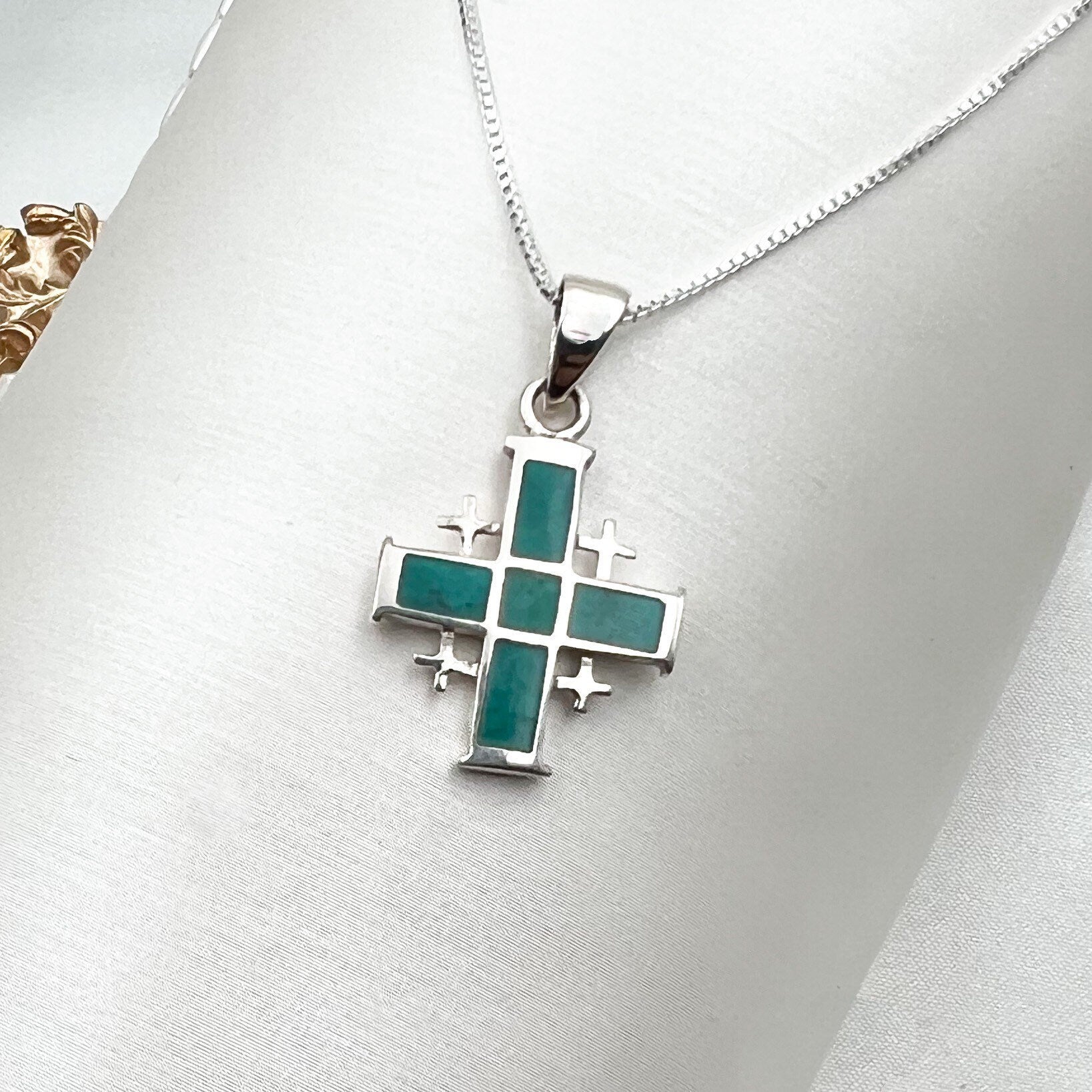 King Solomon Eilat Stone Jerusalem Cross Pendant with Silver 925 Chain