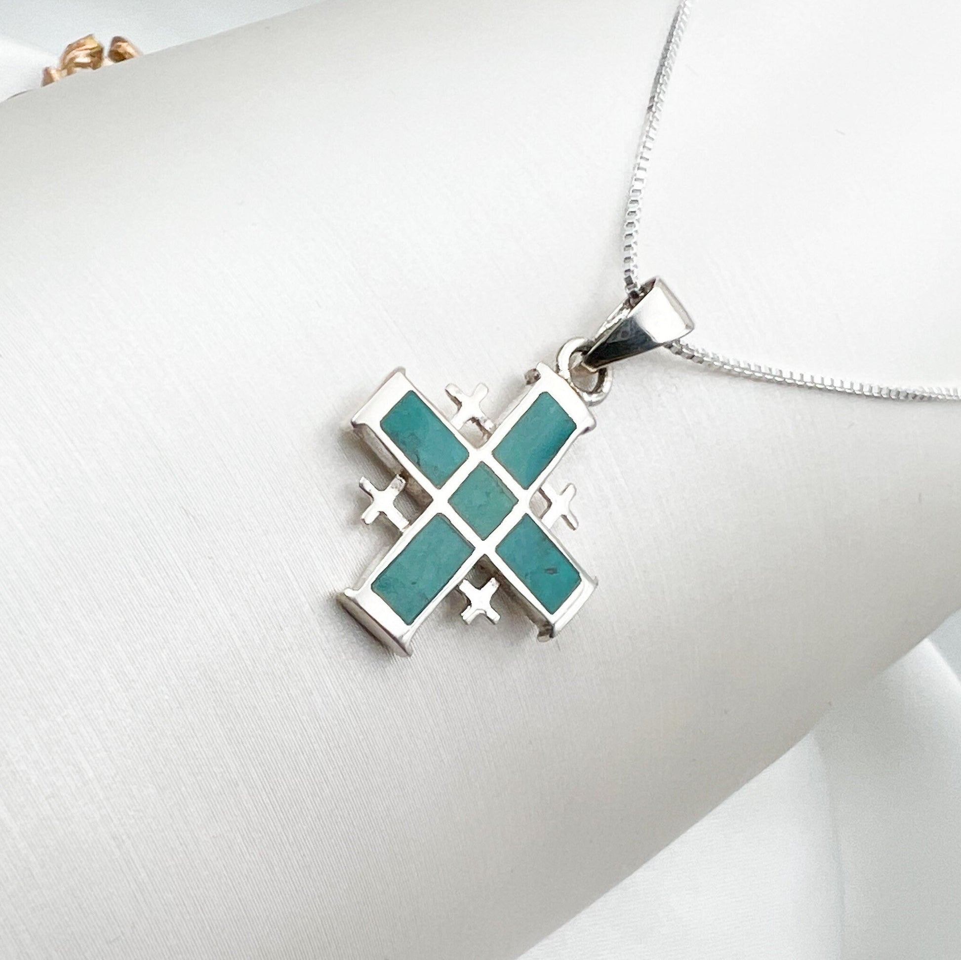 King Solomon Eilat Stone Jerusalem Cross Pendant with Silver 925 Chain
