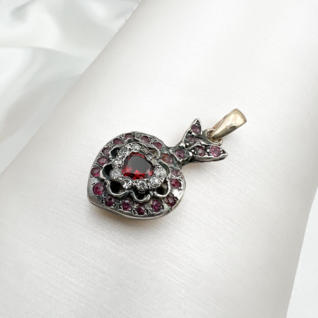 Vintage Heart Shape Ruby, Diamonds and Gold Pendant