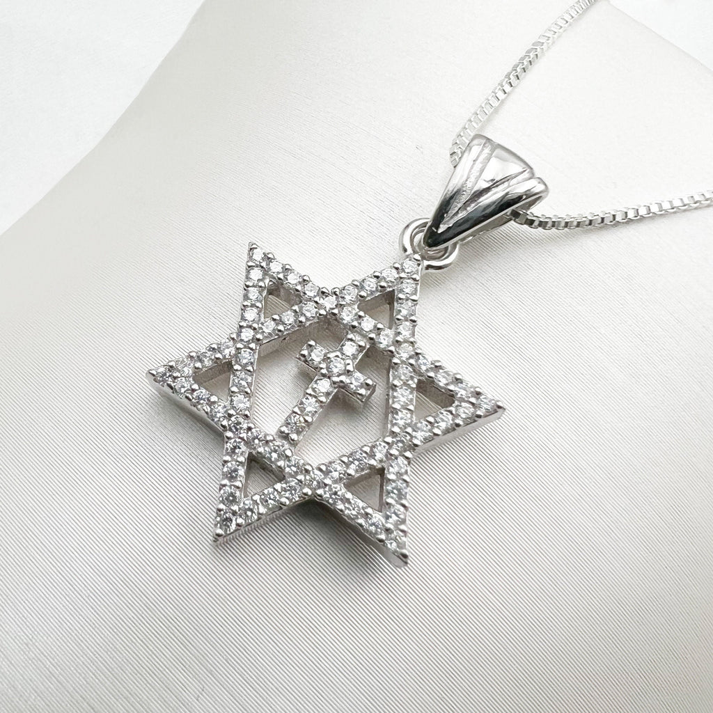 Silver 925 Messianic Pendant with Sparkling White Zircons
