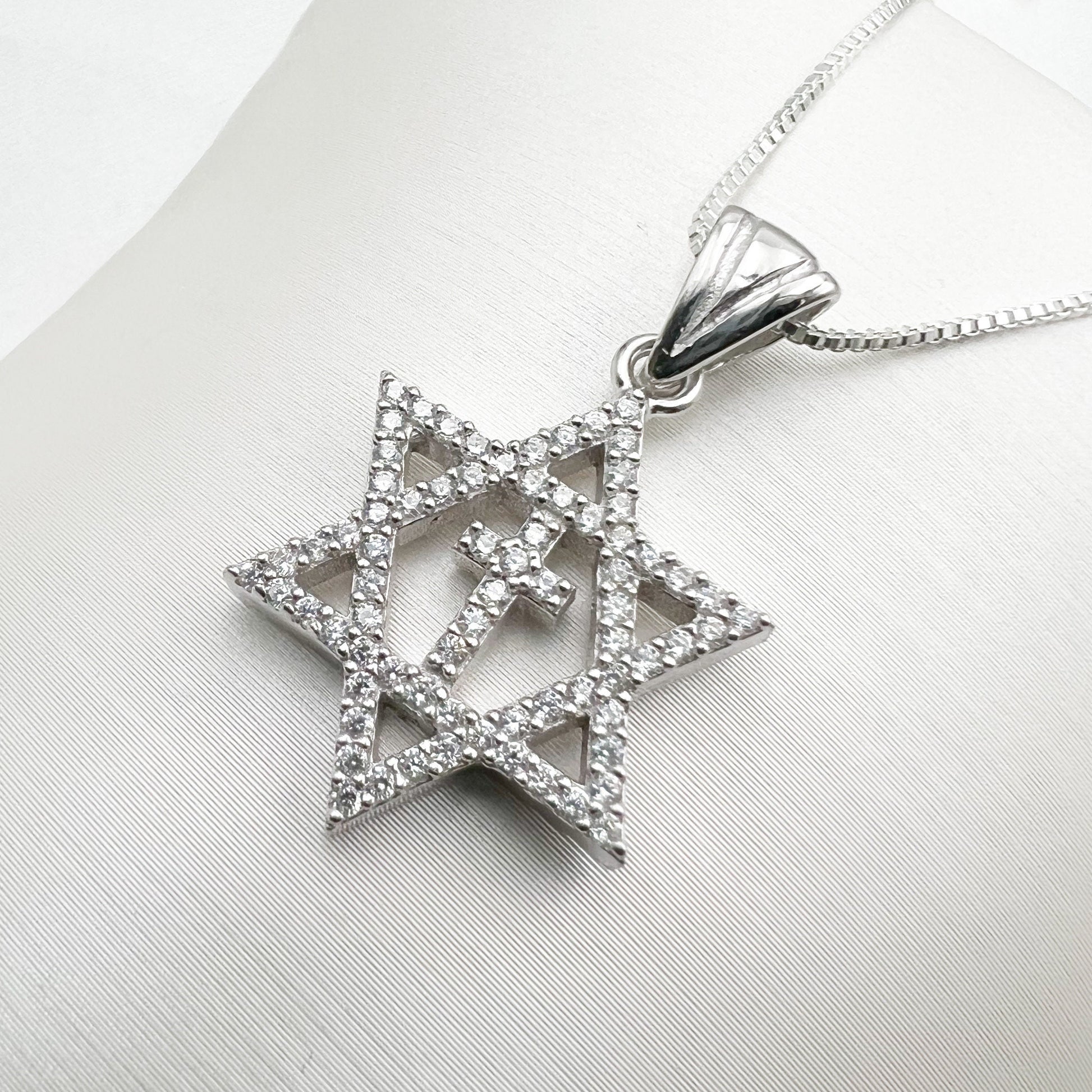 Silver 925 Messianic Pendant with Sparkling White Zircons