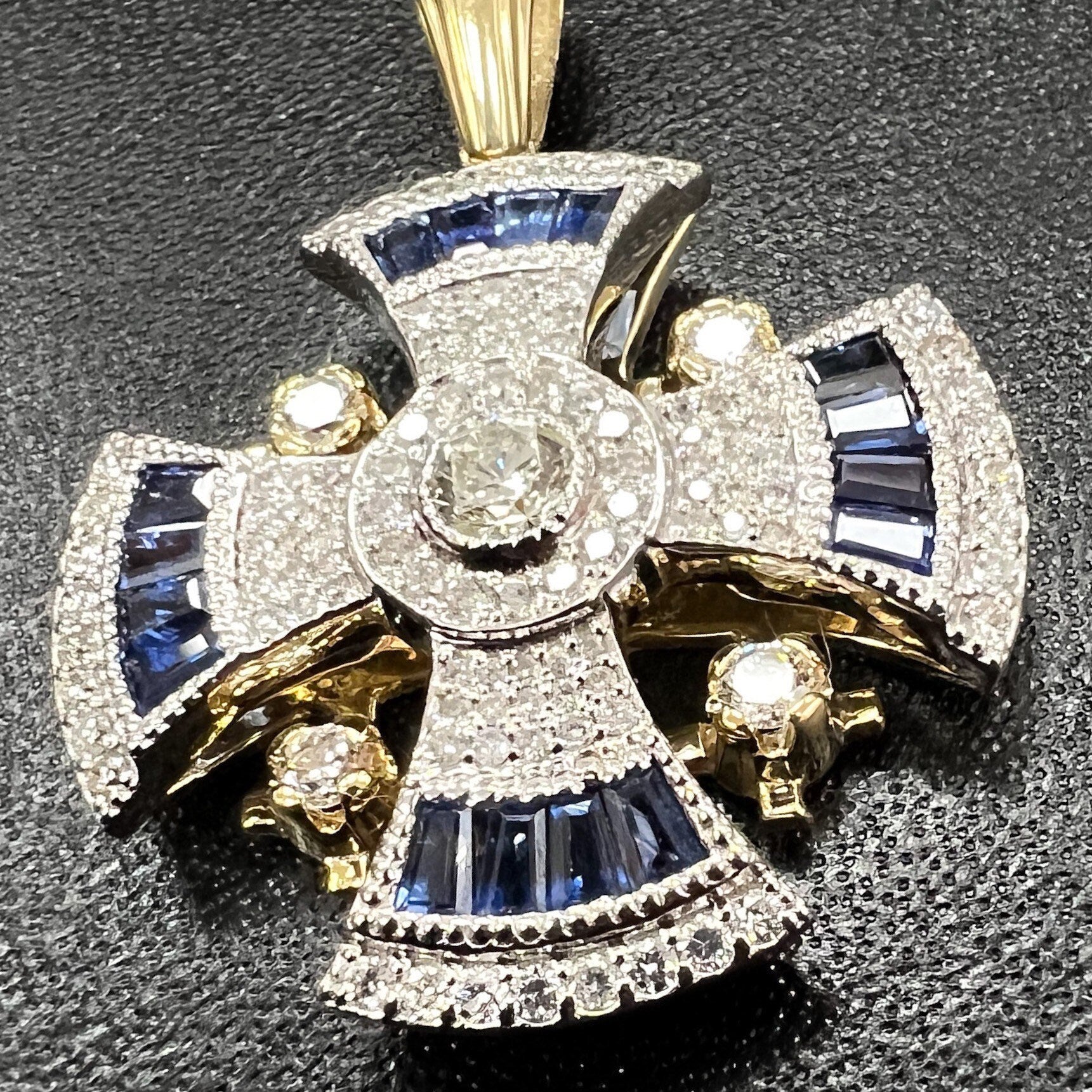 Jerusalem Cross Pendant in 14k Gold with Diamonds and Sapphires Symbol of Christ’s Love and Sacrifice