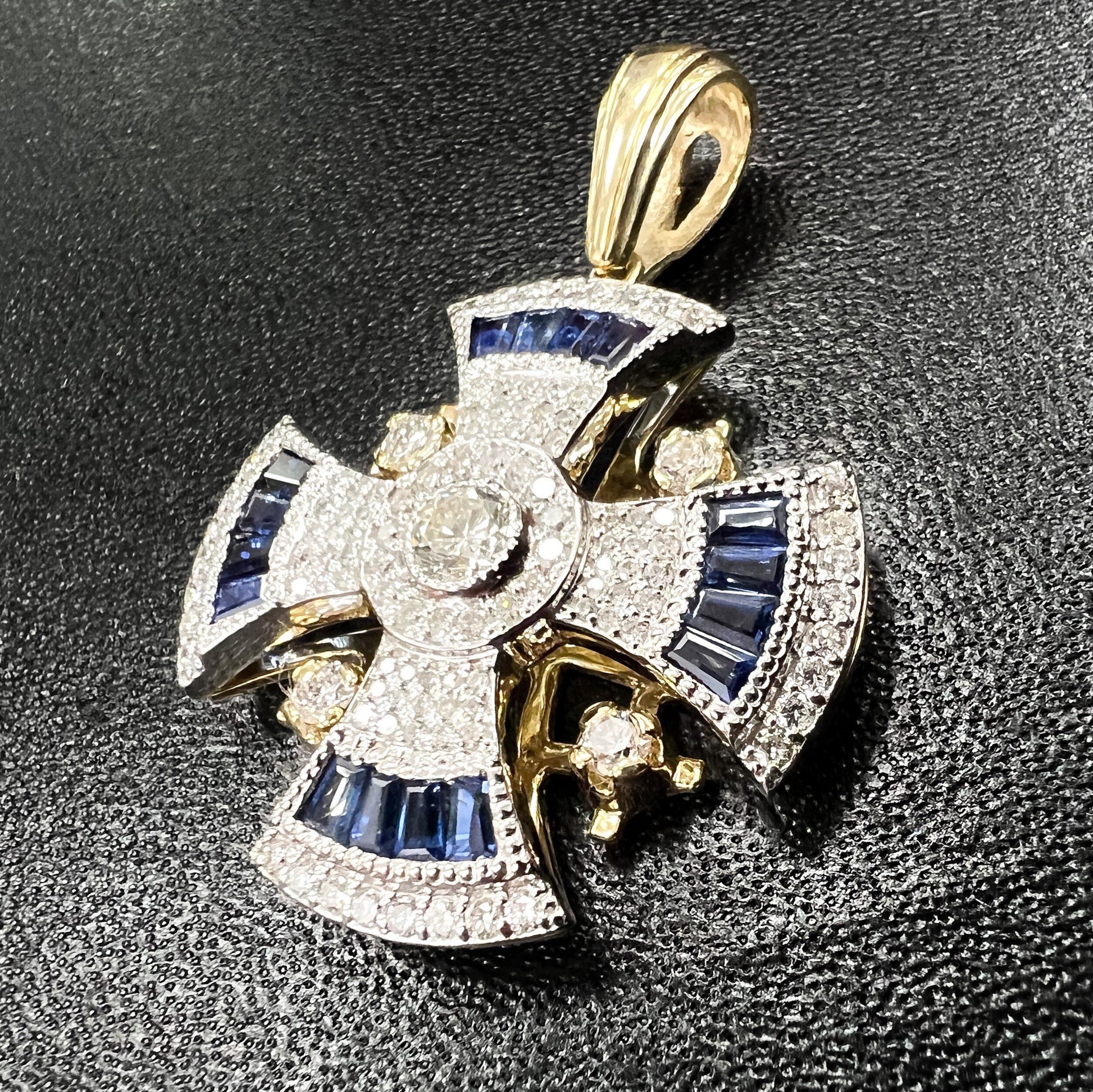 Jerusalem Cross Pendant in 14k Gold with Diamonds and Sapphires Symbol of Christ’s Love and Sacrifice