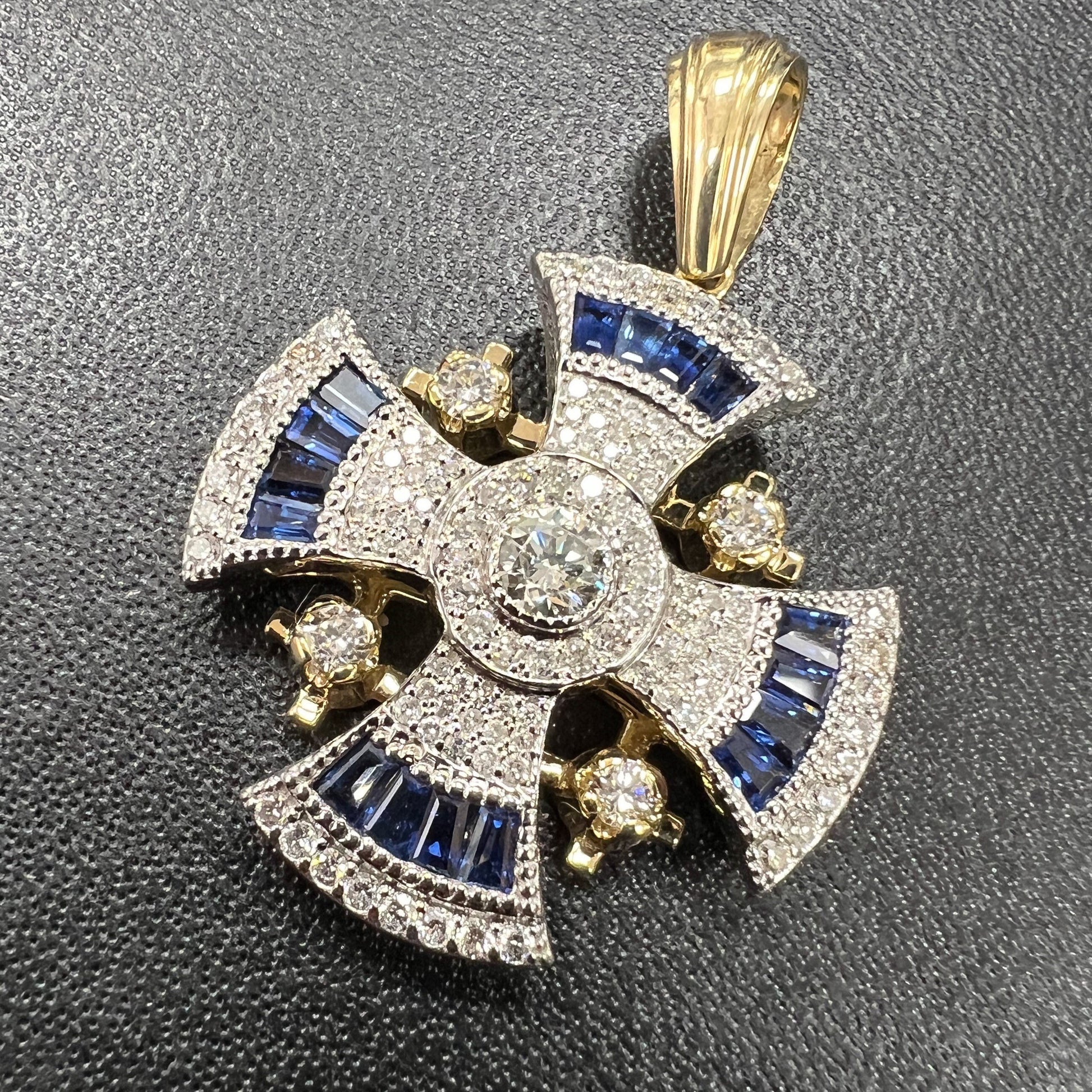 Jerusalem Cross Pendant in 14k Gold with Diamonds and Sapphires Symbol of Christ’s Love and Sacrifice