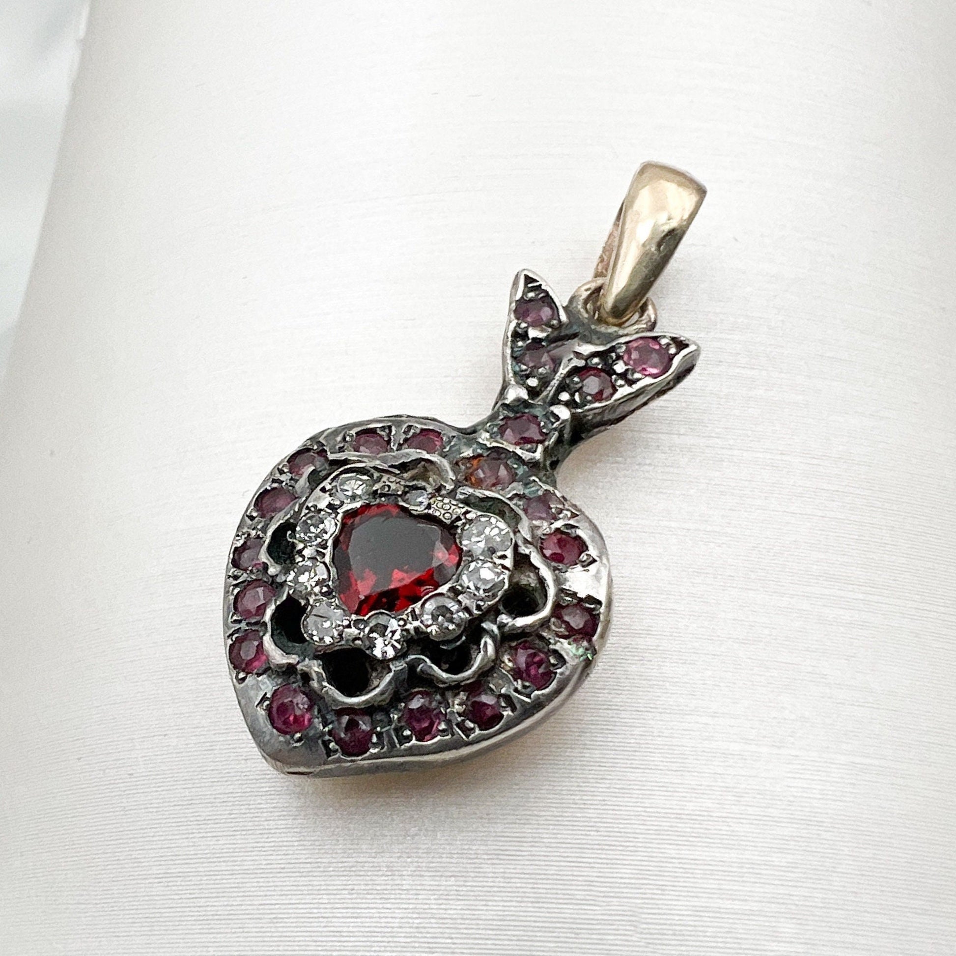 Vintage Heart Shape Ruby, Diamonds and Gold Pendant
