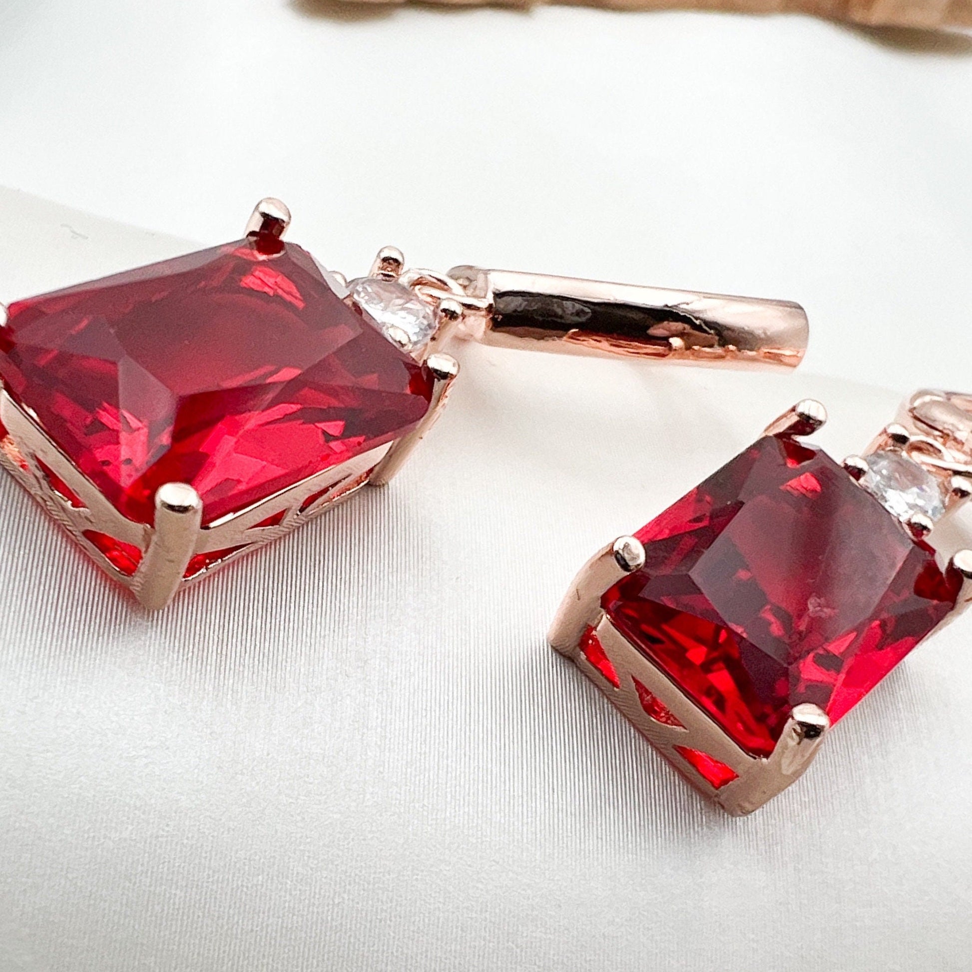 Red Quartz Drop Earrings with Goldfield Finish