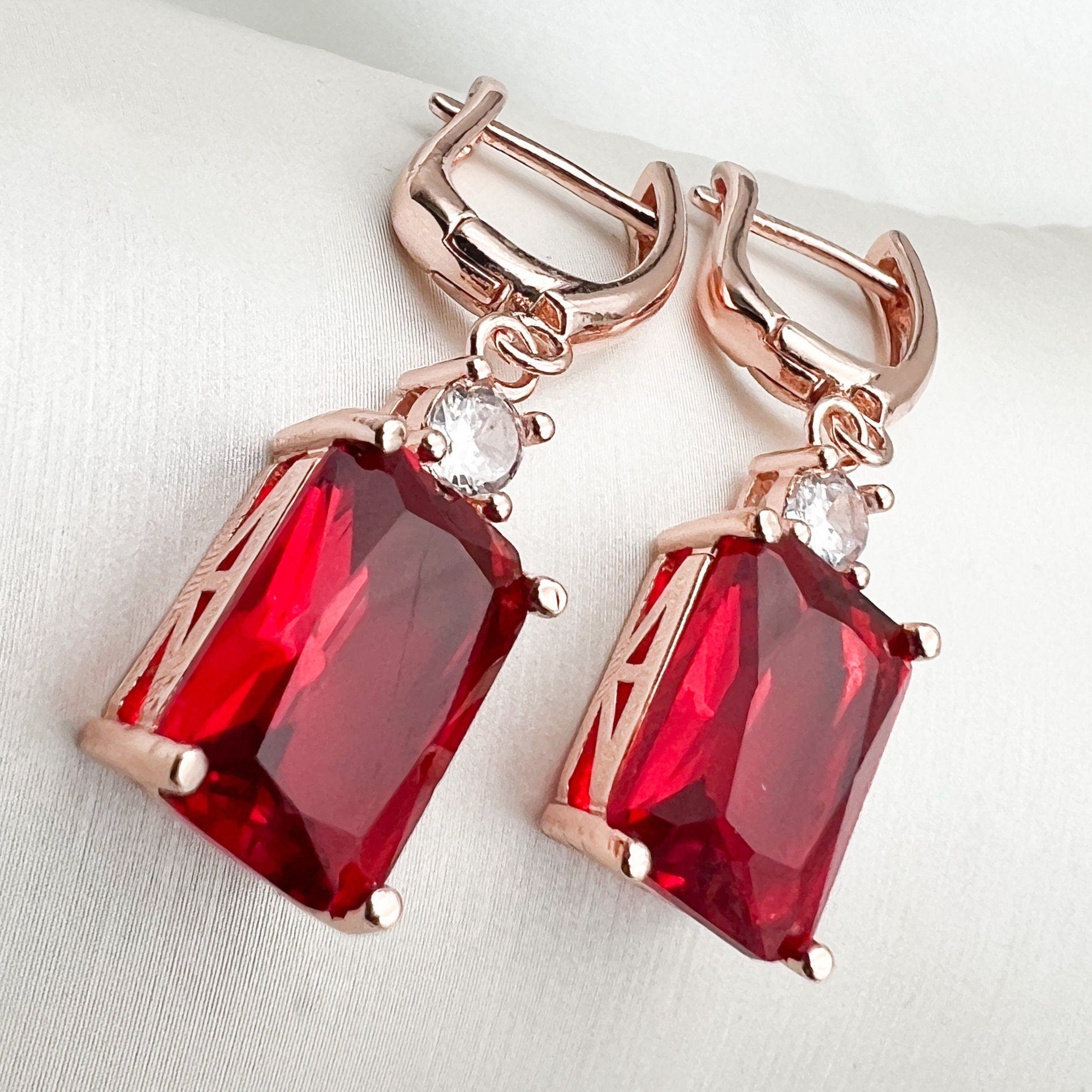 Red Quartz Drop Earrings with Goldfield Finish