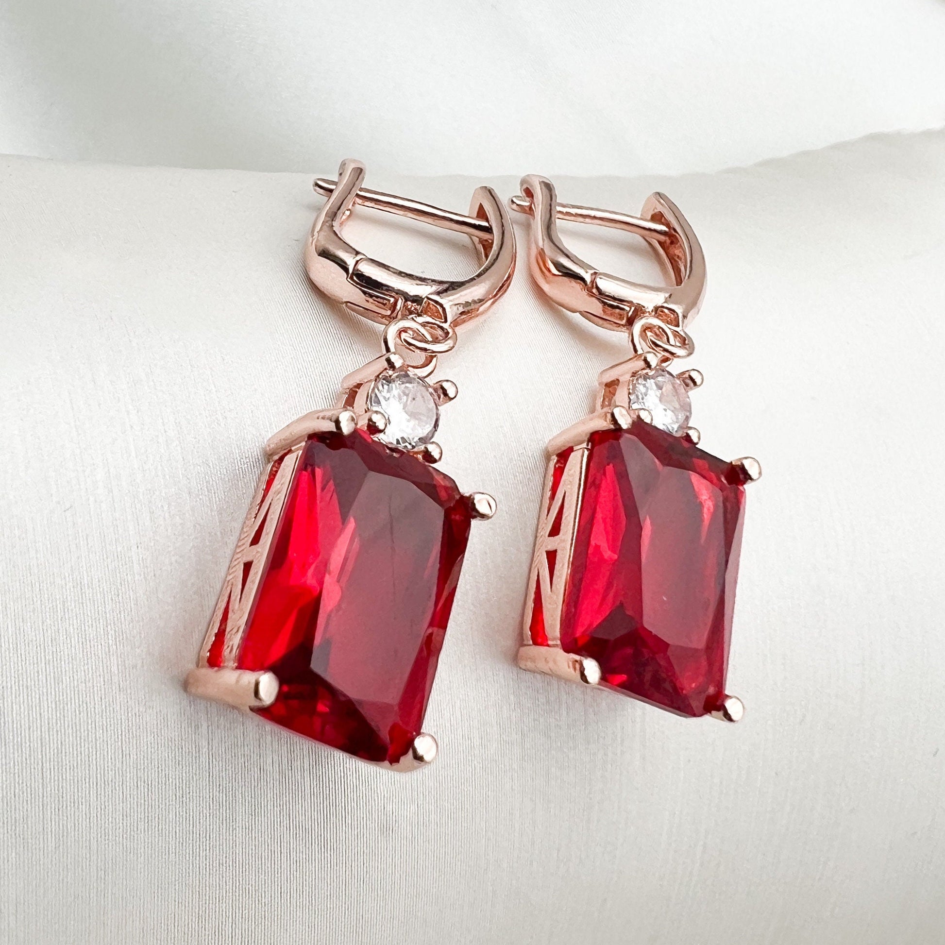 Red Quartz Drop Earrings with Goldfield Finish