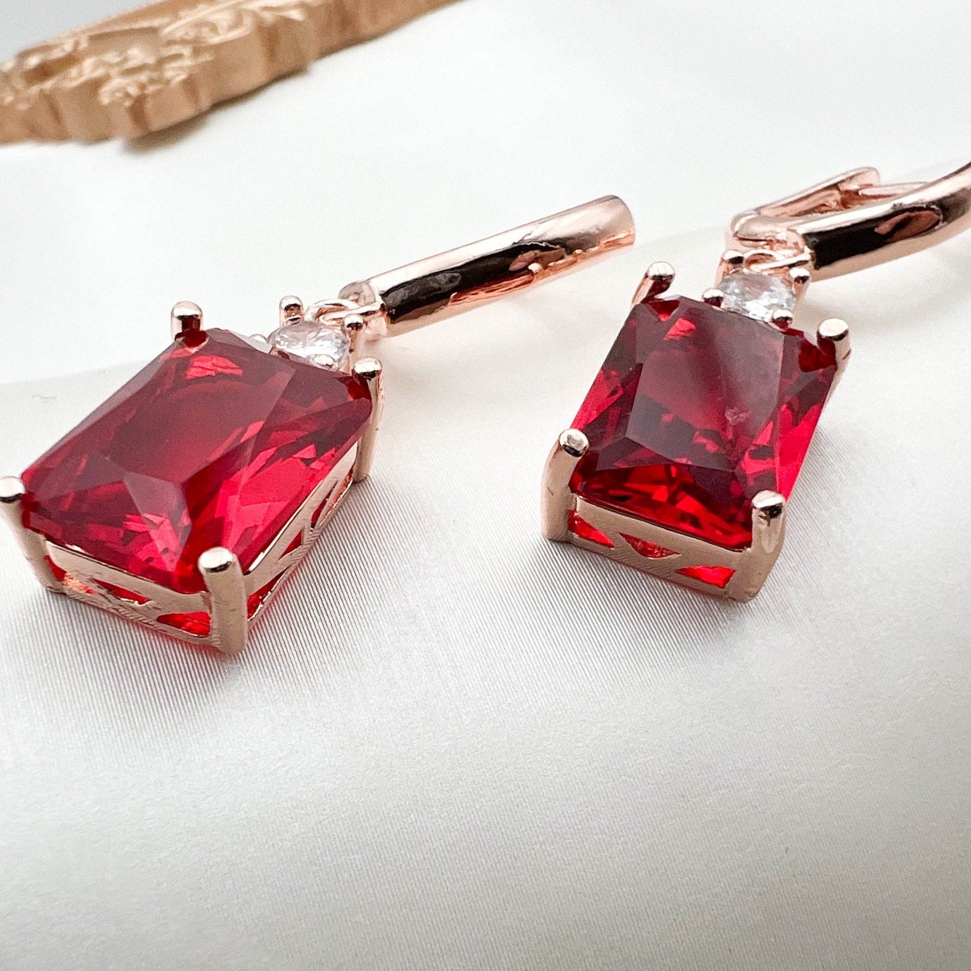 Red Quartz Drop Earrings with Goldfield Finish