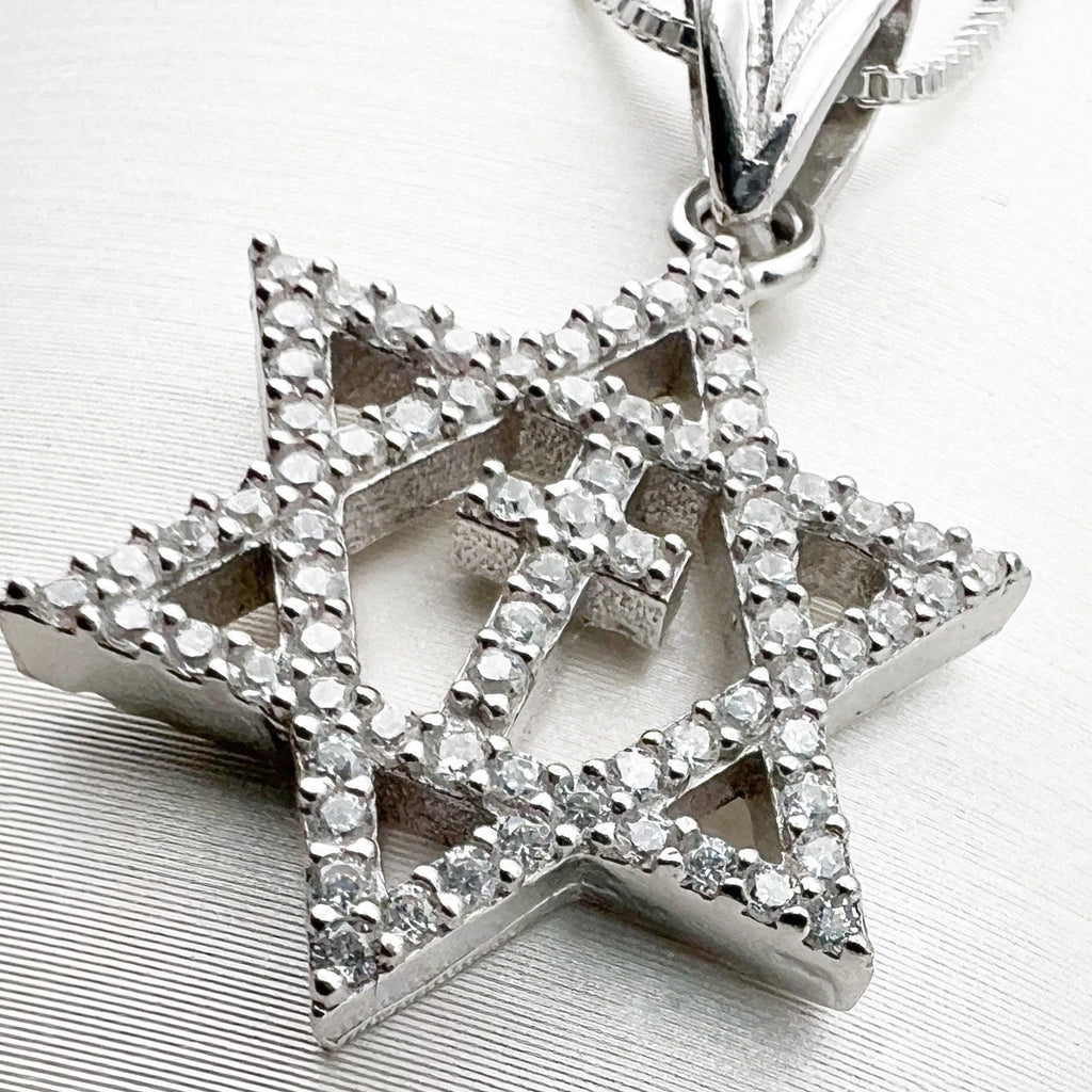 Silver 925 Messianic Pendant with Sparkling White Zircons