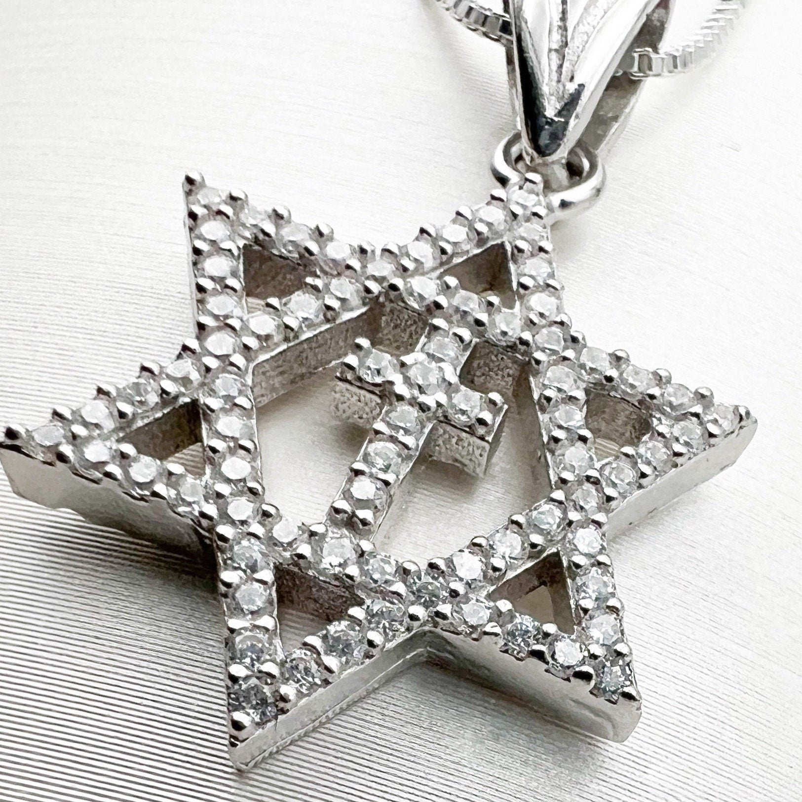 Silver 925 Messianic Pendant with Sparkling White Zircons