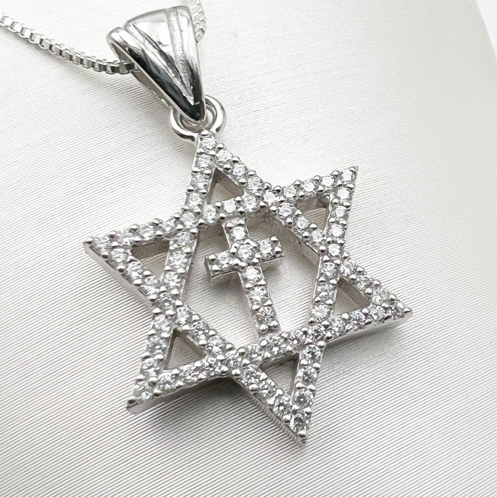 Silver 925 Messianic Pendant with Sparkling White Zircons