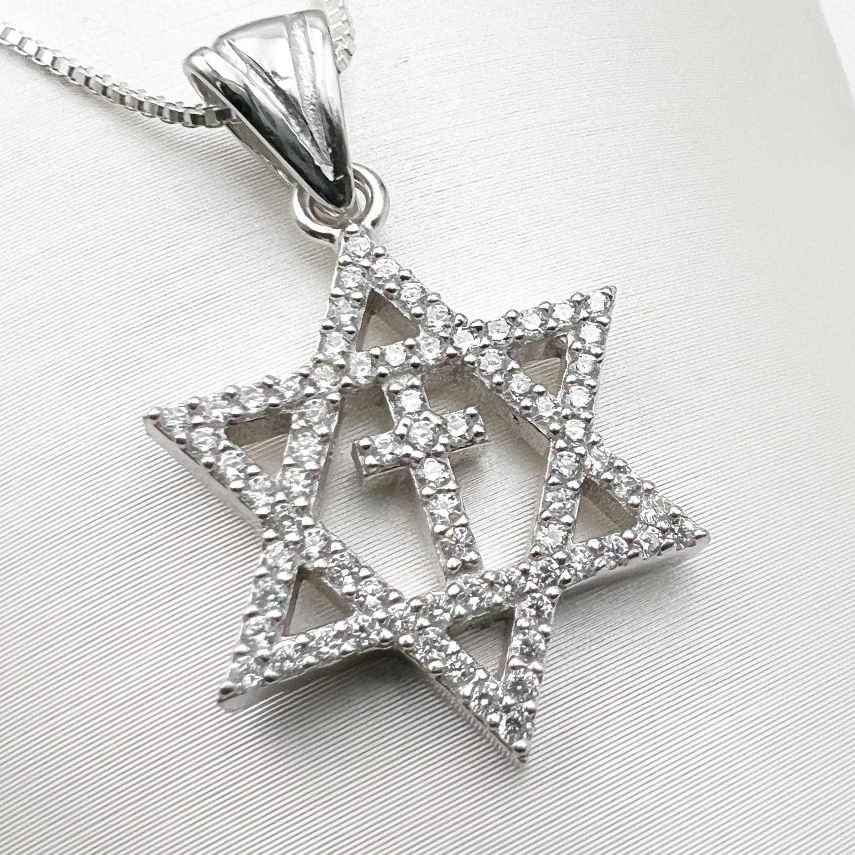 Silver 925 Messianic Pendant with Sparkling White Zircons