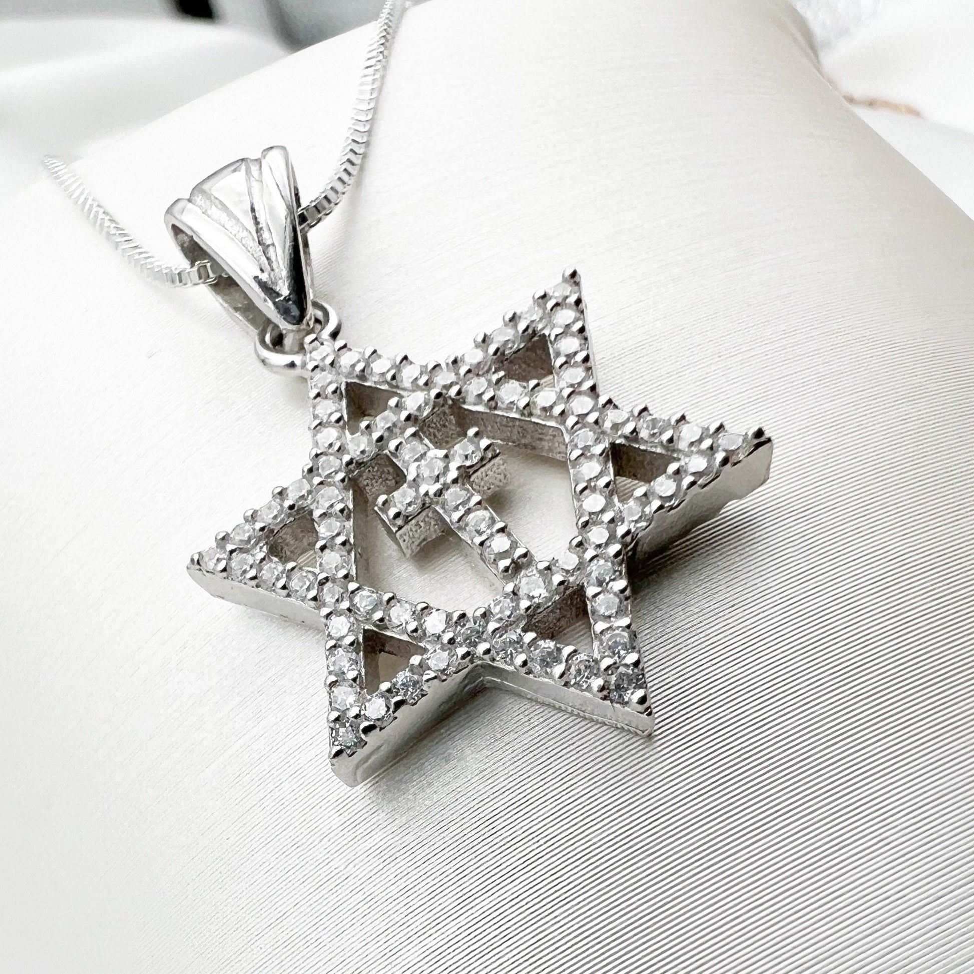 Silver 925 Messianic Pendant with Sparkling White Zircons