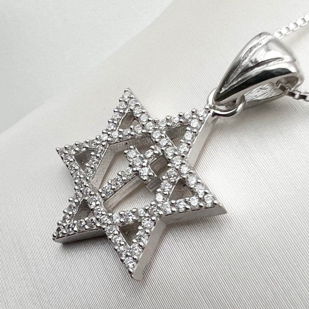 Silver 925 Messianic Pendant with Sparkling White Zircons