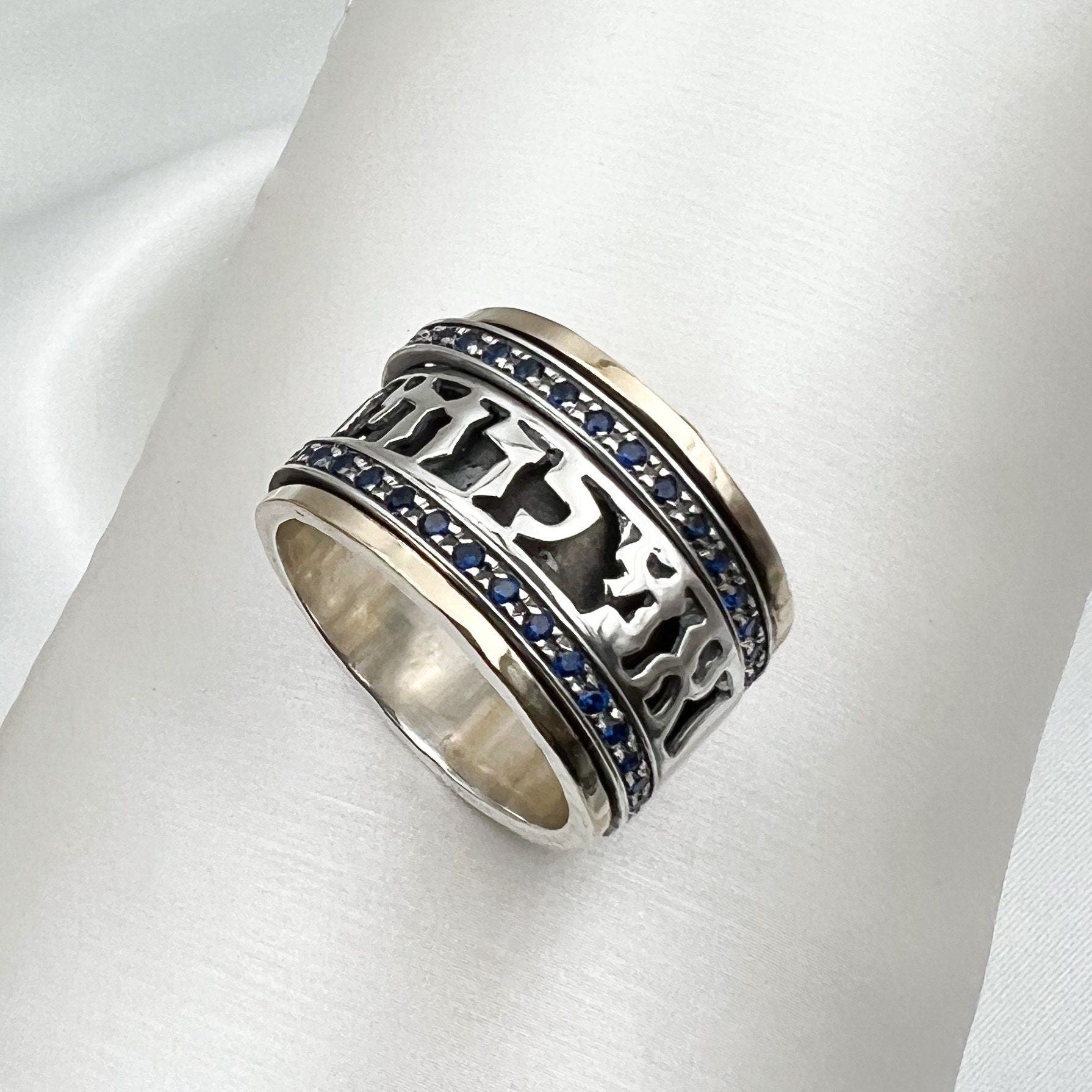 "I Am My Beloved's and My Beloved is Mine" Ring Silver 925 & Gold with Blue Sapphire