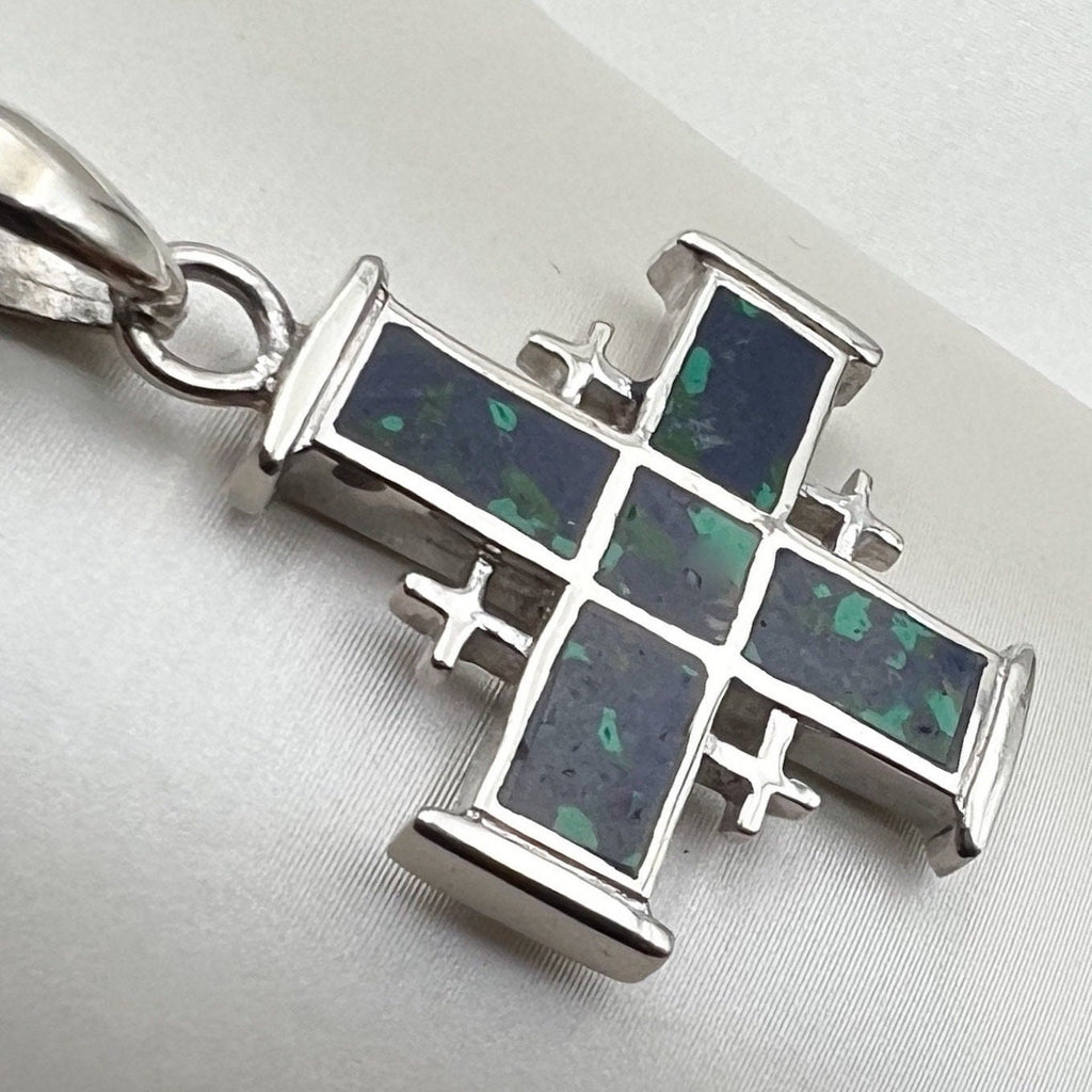 Sterling Silver Jerusalem Cross Pendant with King Solomon Eilat Stone