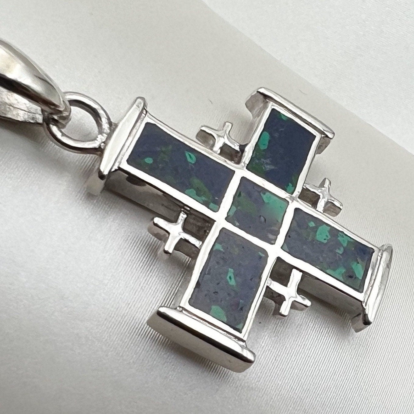 Sterling Silver Jerusalem Cross Pendant with King Solomon Eilat Stone