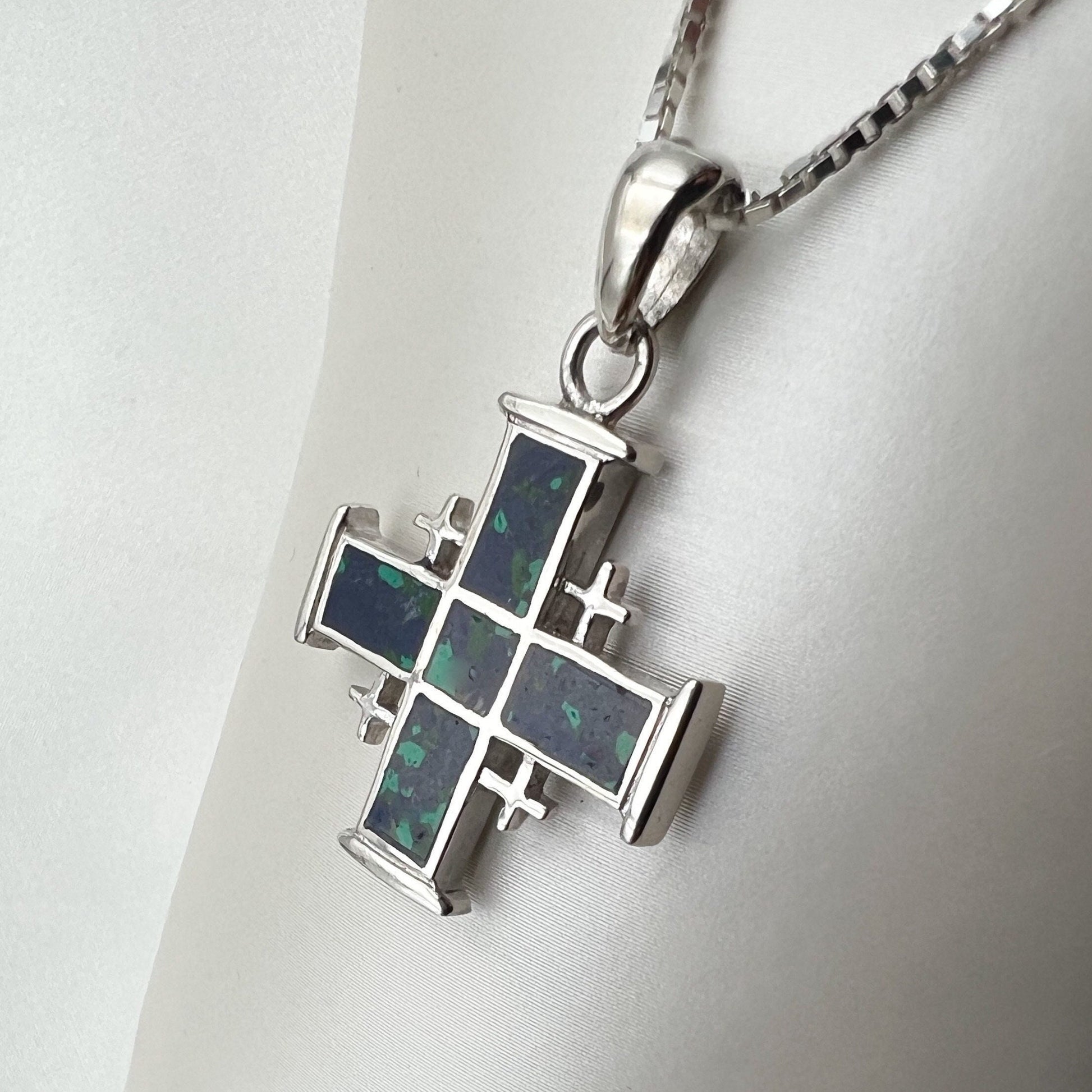 Sterling Silver Jerusalem Cross Pendant with King Solomon Eilat Stone