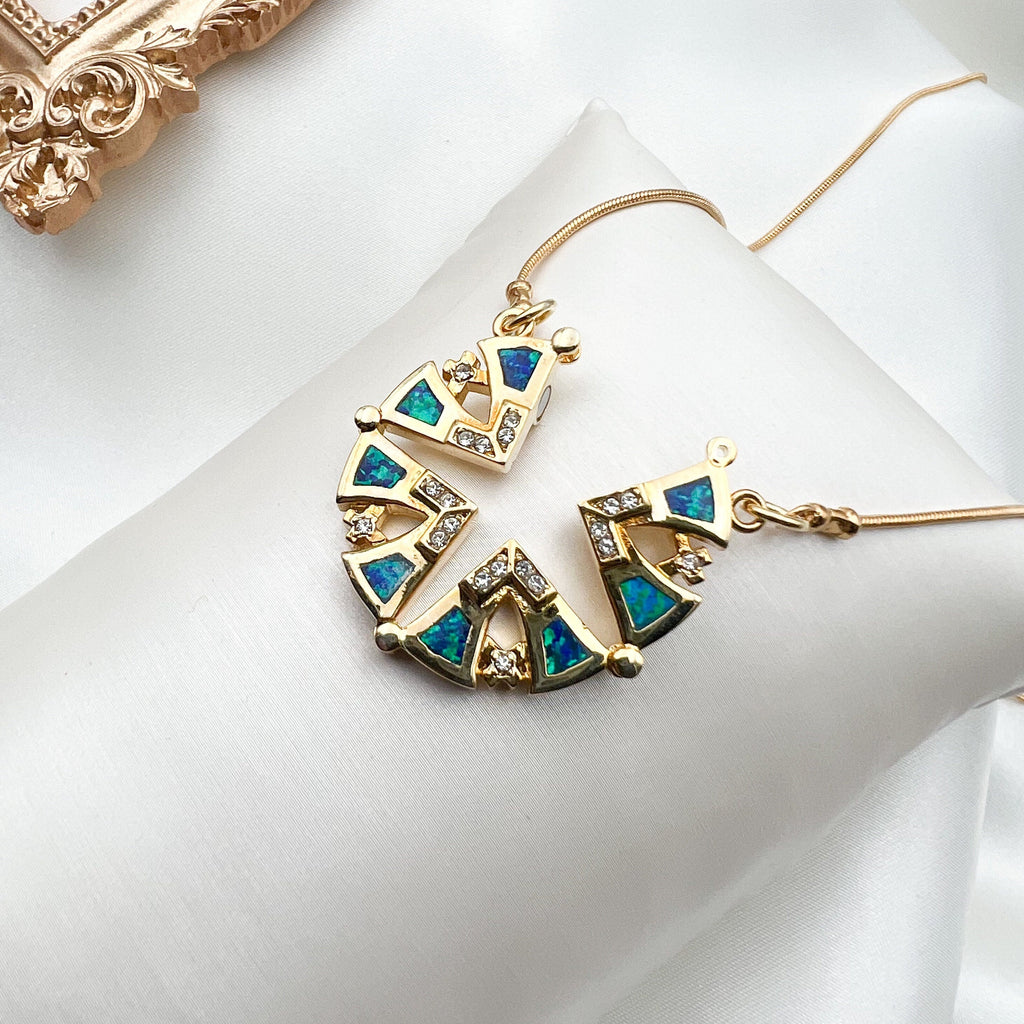 Opening Jerusalem Cross Pendant in Sterling Silver and Gold with Blue Opal