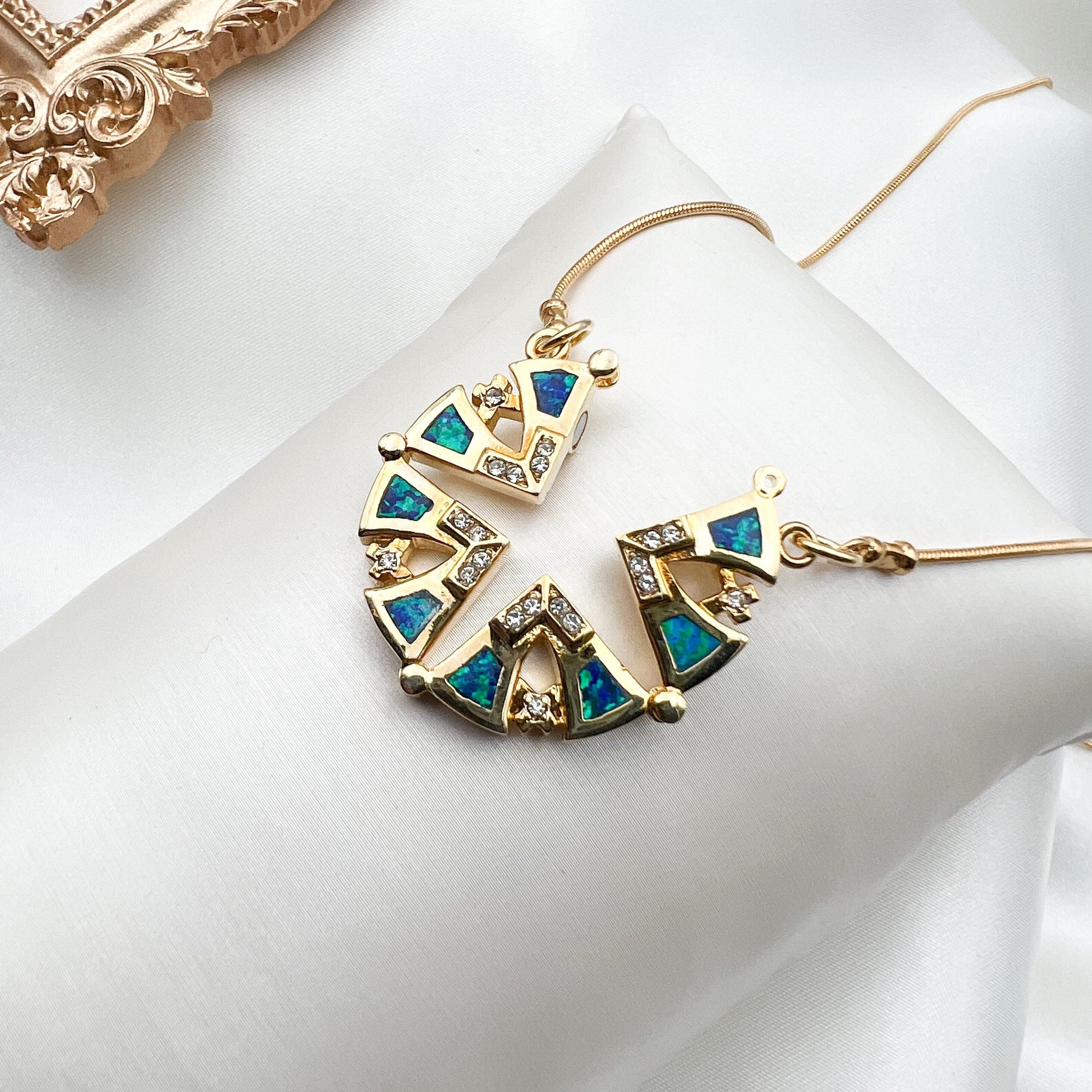 Opening Jerusalem Cross Pendant in Sterling Silver and Gold with Blue Opal