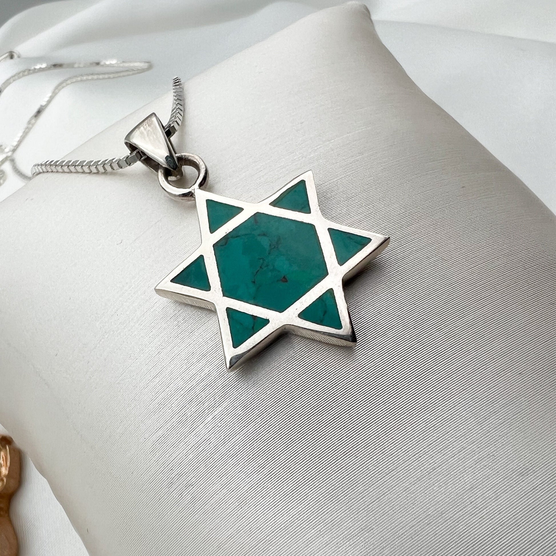 Sterling Silver Star of David Necklace with Authentic Eilat Stone and Chain