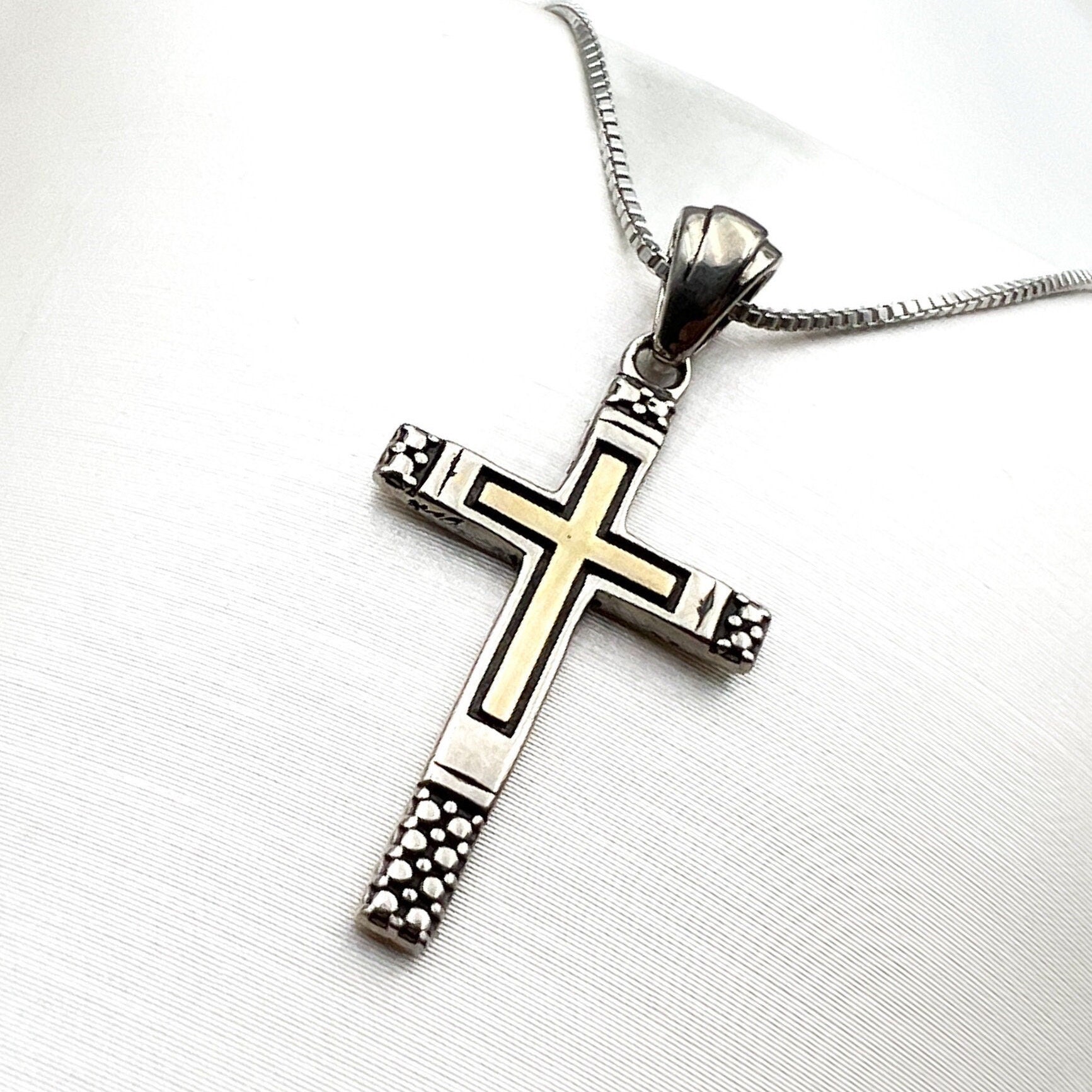Classic Silver and Gold Religious Cross Pendant
