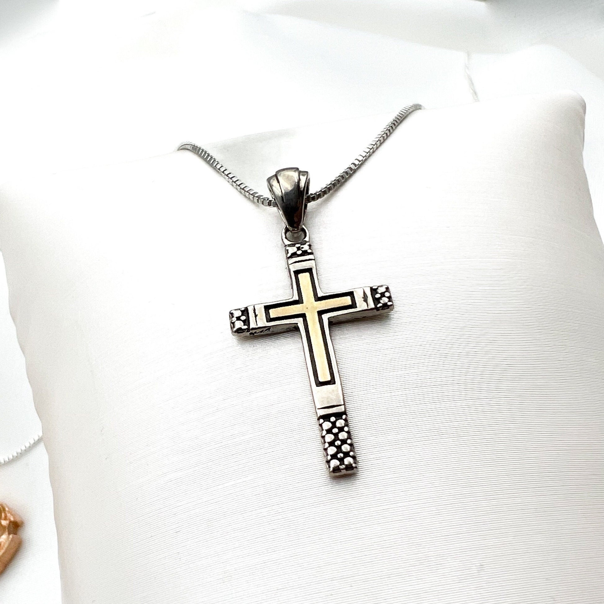 Classic Silver and Gold Religious Cross Pendant