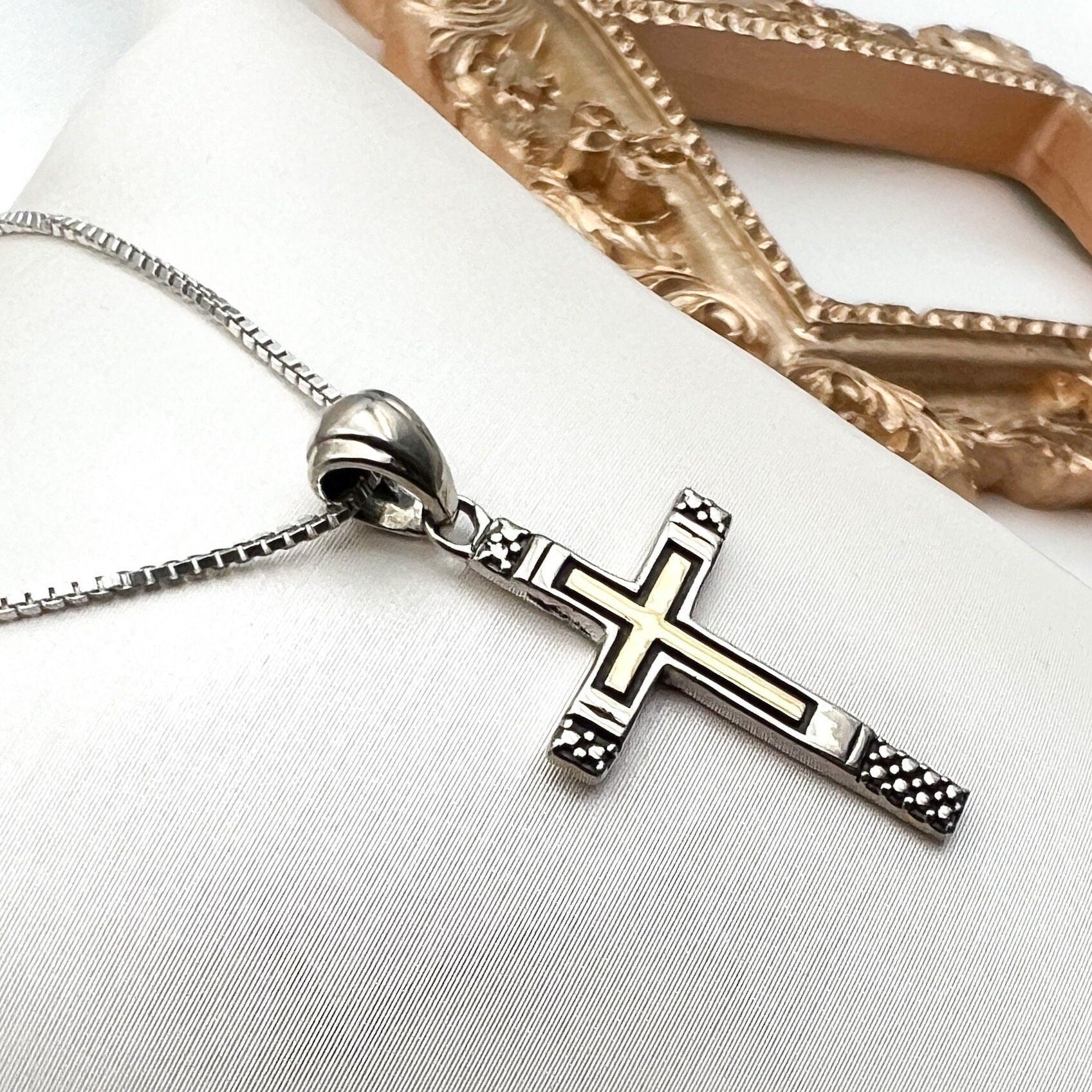 Classic Silver and Gold Religious Cross Pendant