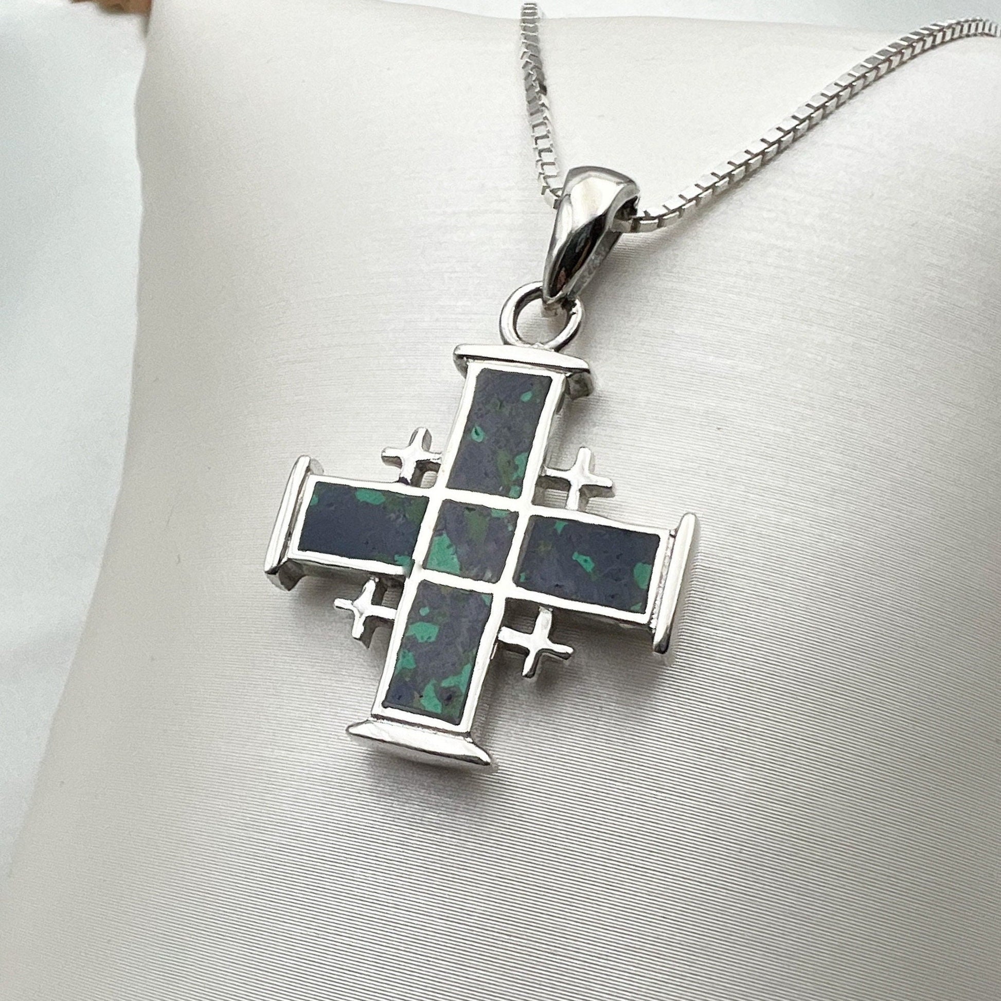 Sterling Silver Jerusalem Cross Pendant with King Solomon Eilat Stone
